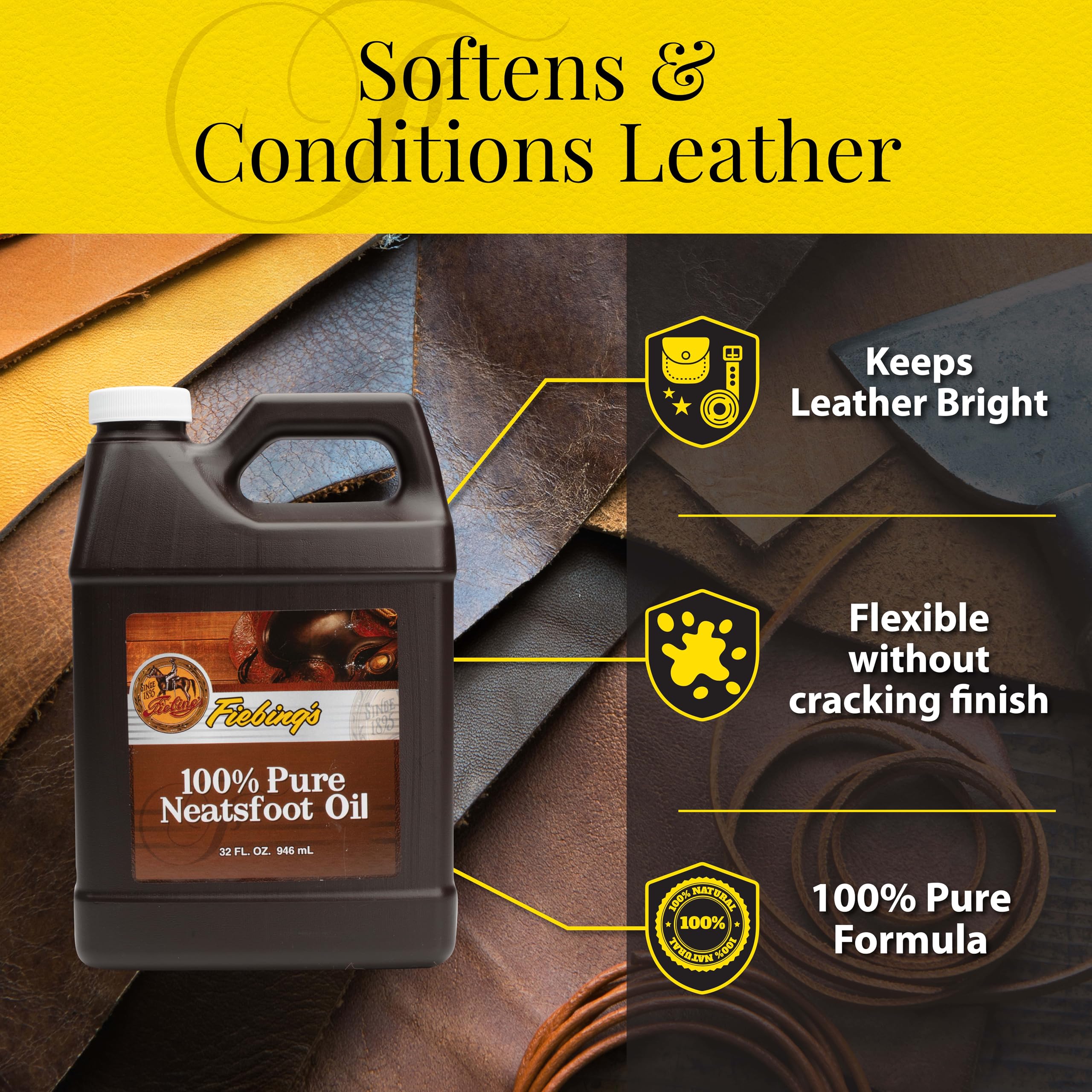 Fiebing'S 100% Pure Neatsfoot Oil, 32 Oz. - Natural Leather Preservative
