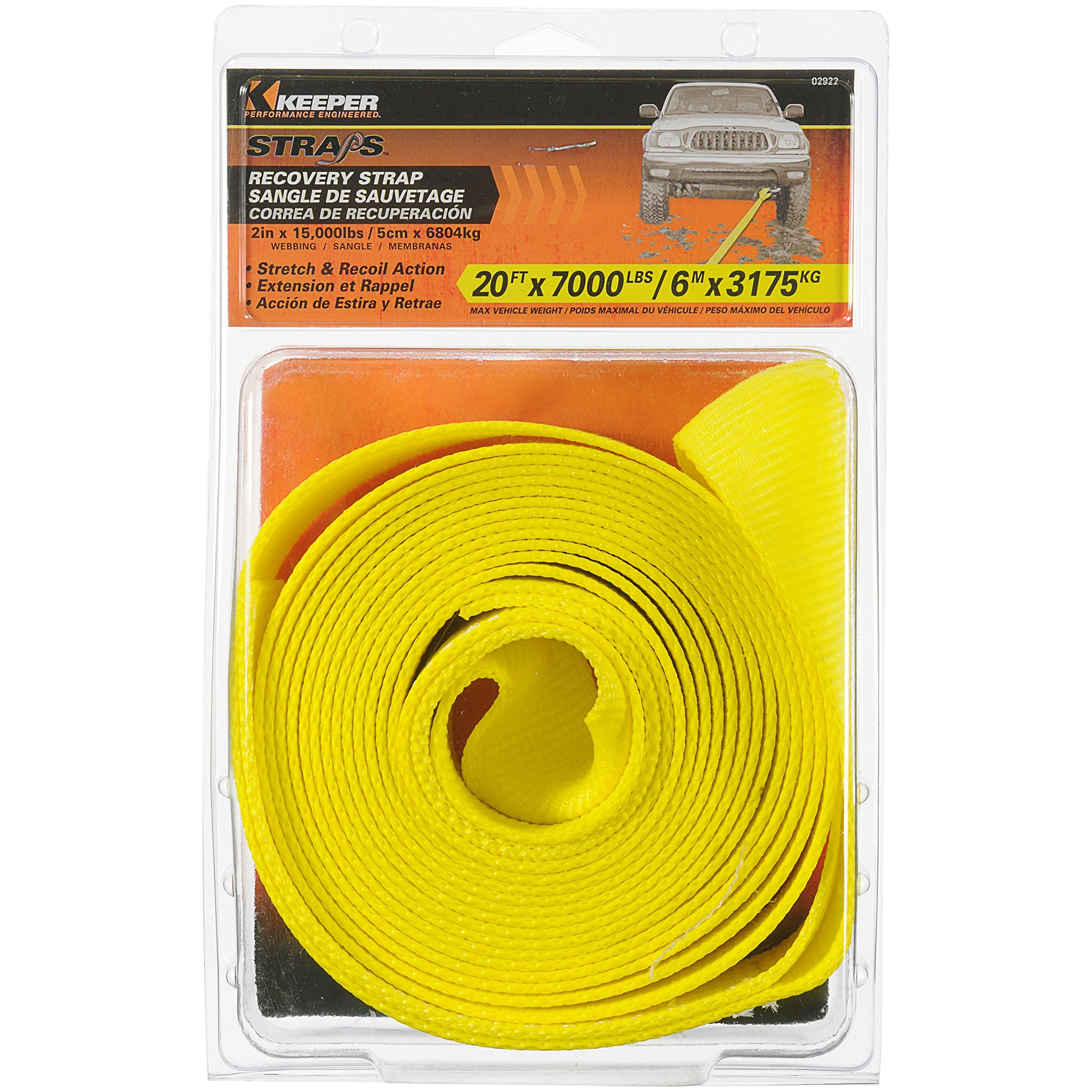 Keeper 02922 2'' X 20' Yellow Vehicle Recovery Tow Strap