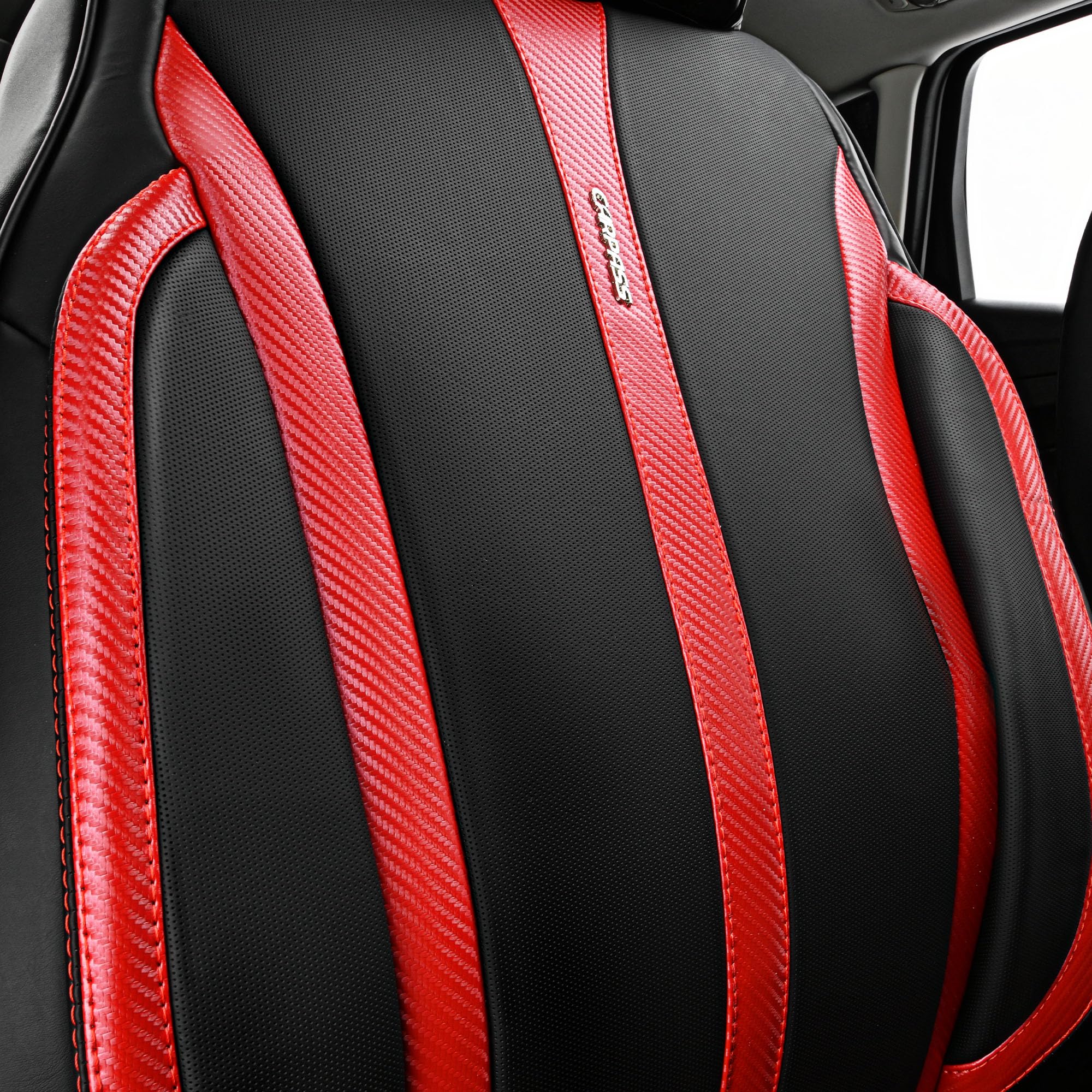 CAR PASS Leather Car Seat Covers, Breathable Waterproof Nappa Automotive Seat Covers Full Set Anti-Slip Driver Seat Cushion with