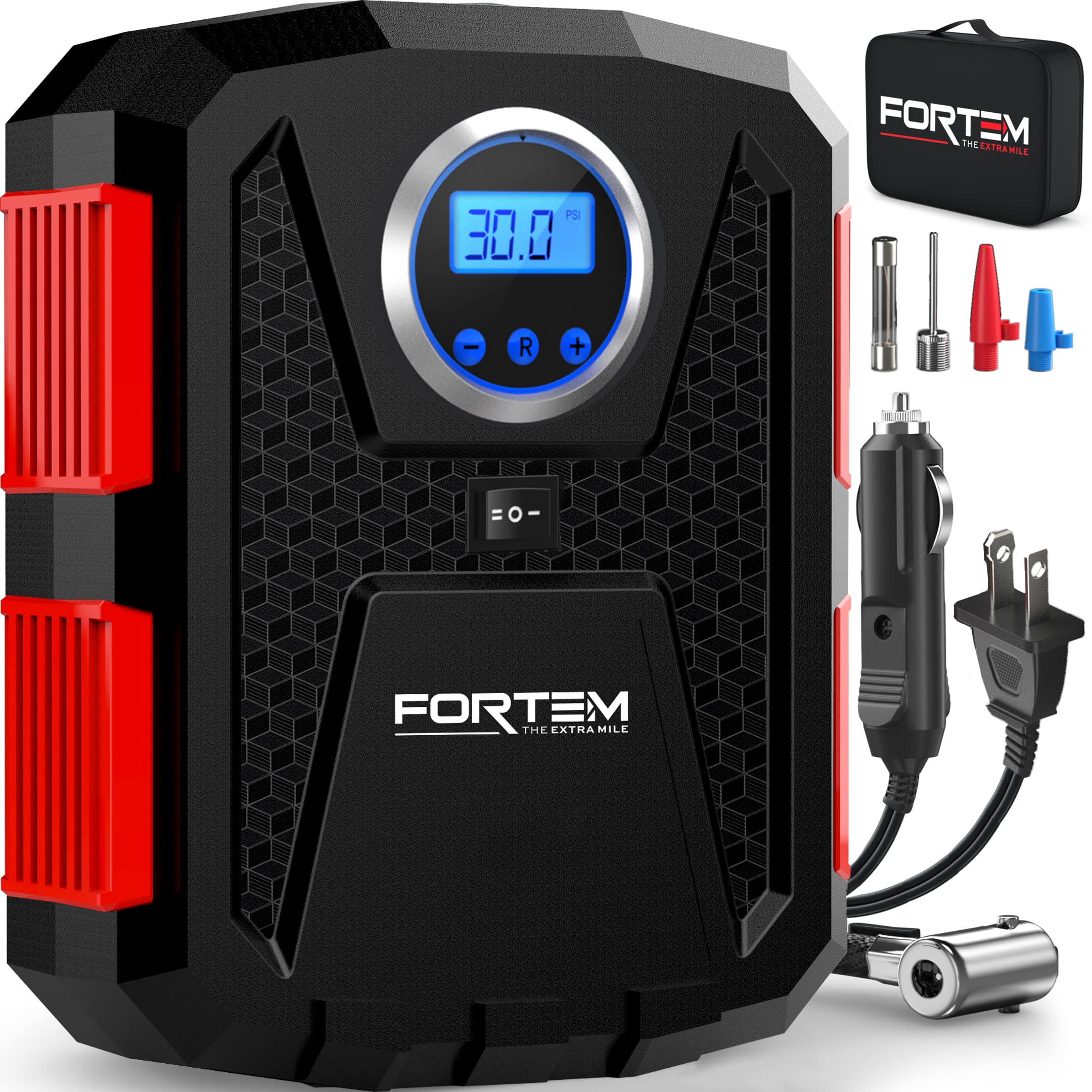 Fortem Tire Inflator 150 Psi, Bike Pump, 110V Ac 12V Dc Air Pump For Car Tires, Digital Tire Pressure Gauge W/Auto Pump/Shut Off