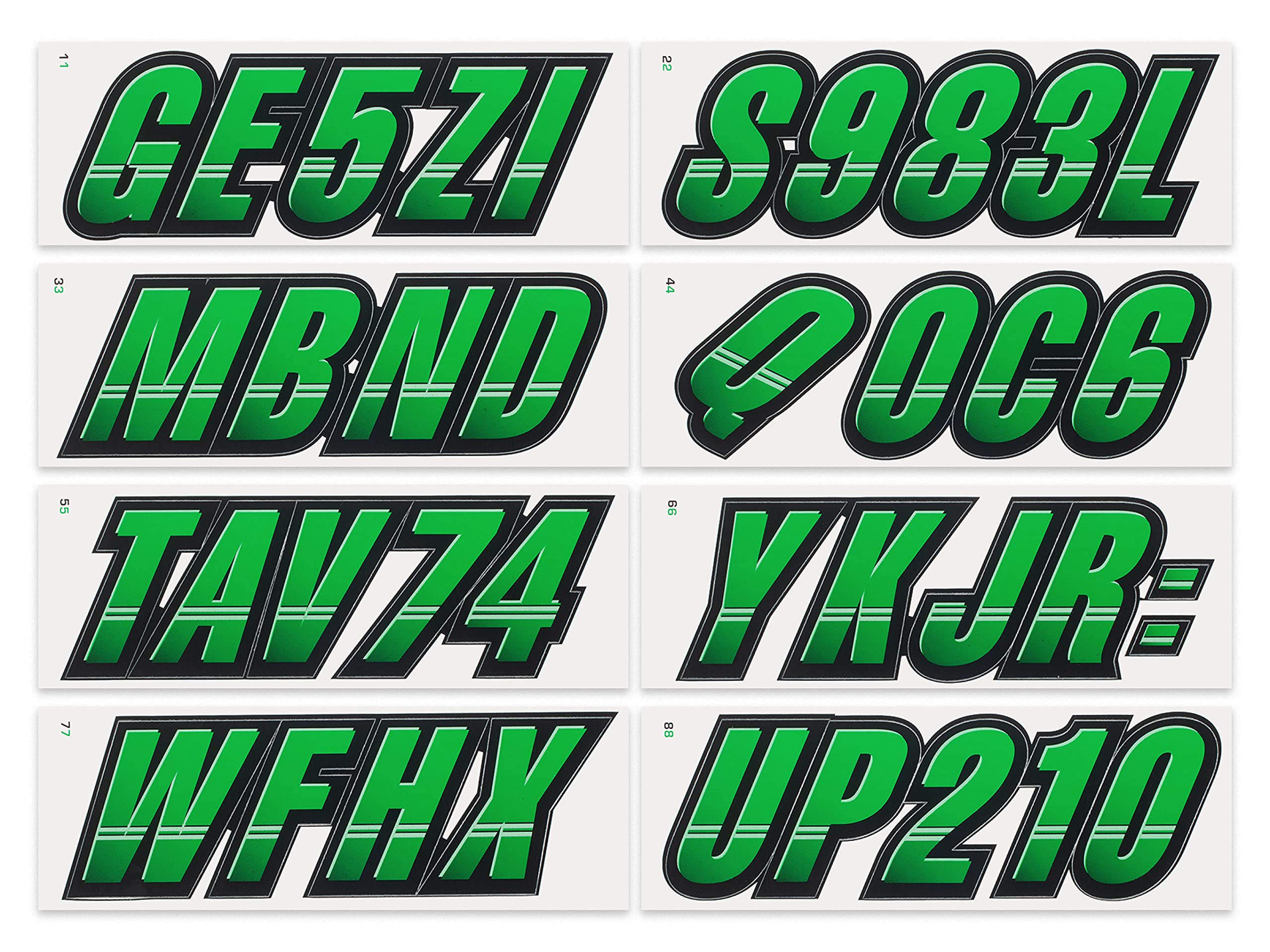 Stiffie Techtron Green/Black 3 '' Boat & Pwc Registration Decals  Numbers Letters Stickers
