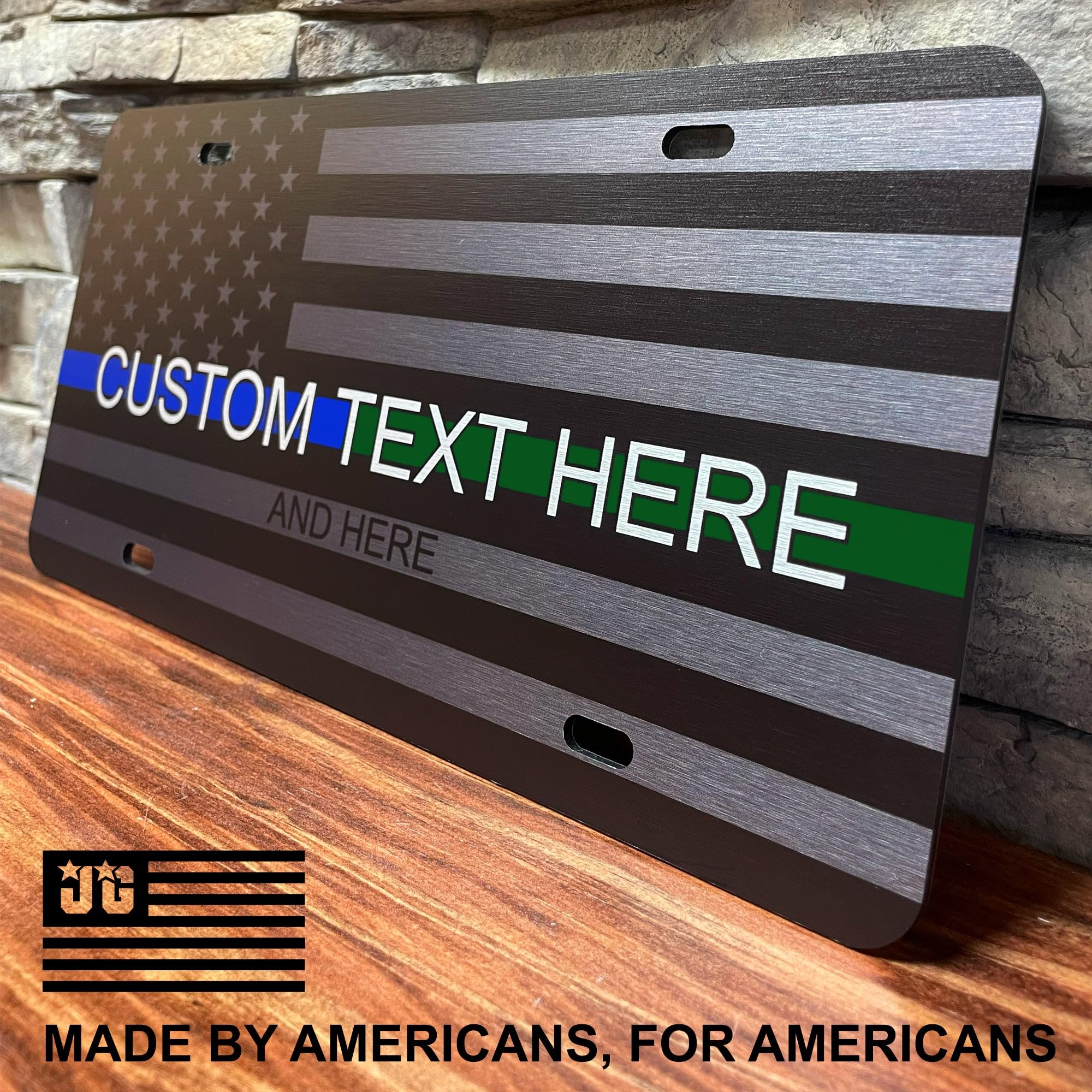 Jass Graphix Custom Half Blue Half Green Line American Flag License Plate - Personalized Support For Law Enforcement And Militar
