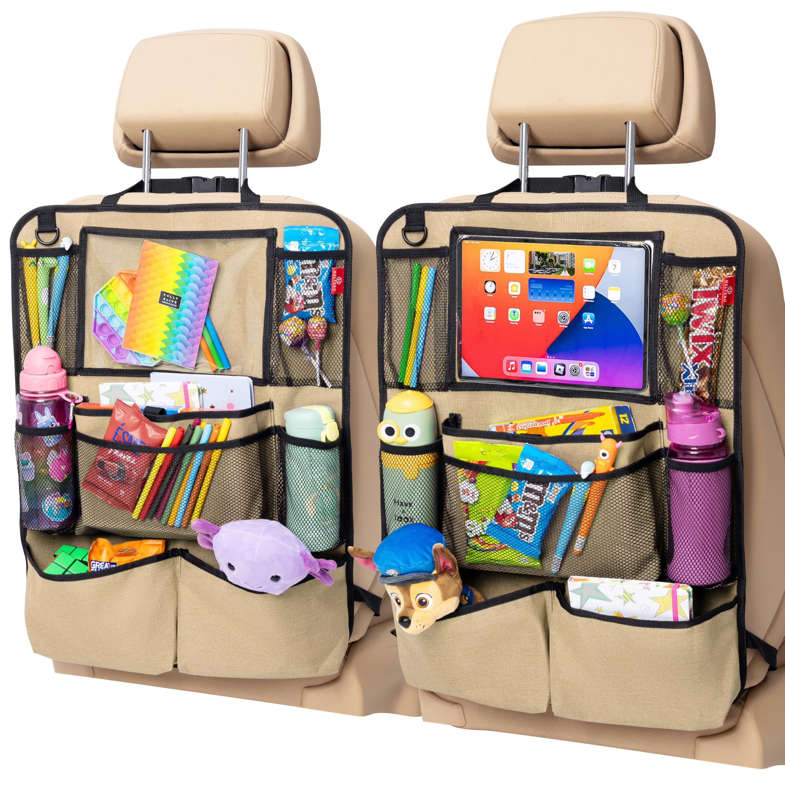 Helteko Backseat Car Organizer, Kick Mats Back Seat Protector With Touch Screen Tablet Holder, Back Seat Organizer For Kids With