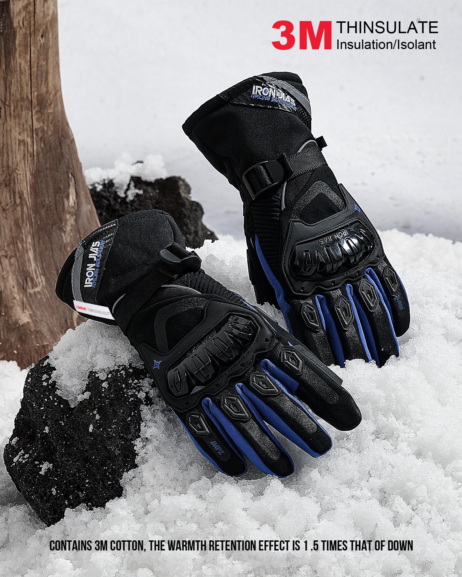 Iron Jia'S Motorcycle Gloves Winter Cold Weather Warm Touchscreen Waterproof Windproof Protective Gear (Blue, Xxl)