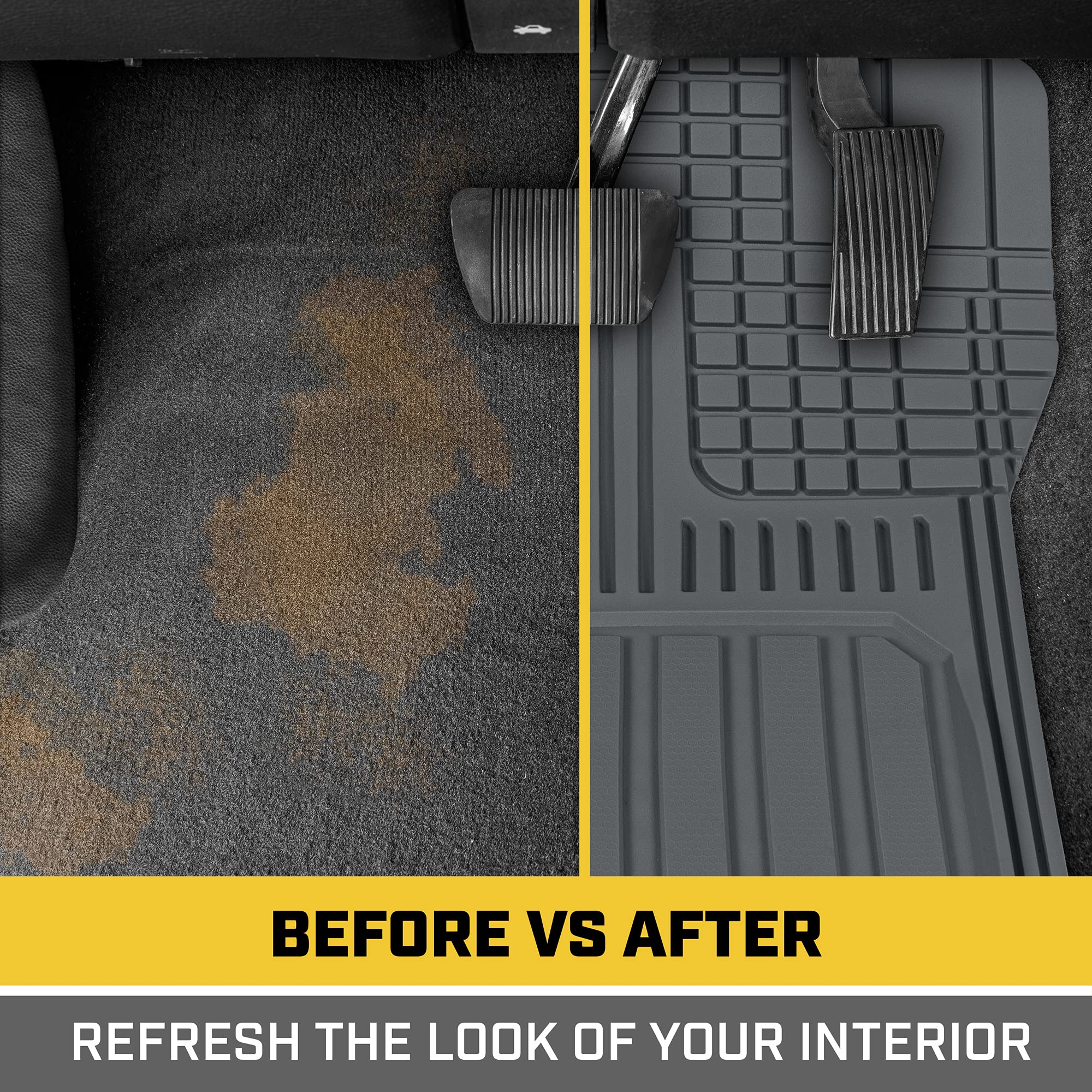 Cat ToughLiner Gray Car Floor Mats - Heavy Duty Trim to Fit Floor Mats for Trucks - All-Weather Truck Accessories & Odorless Rub