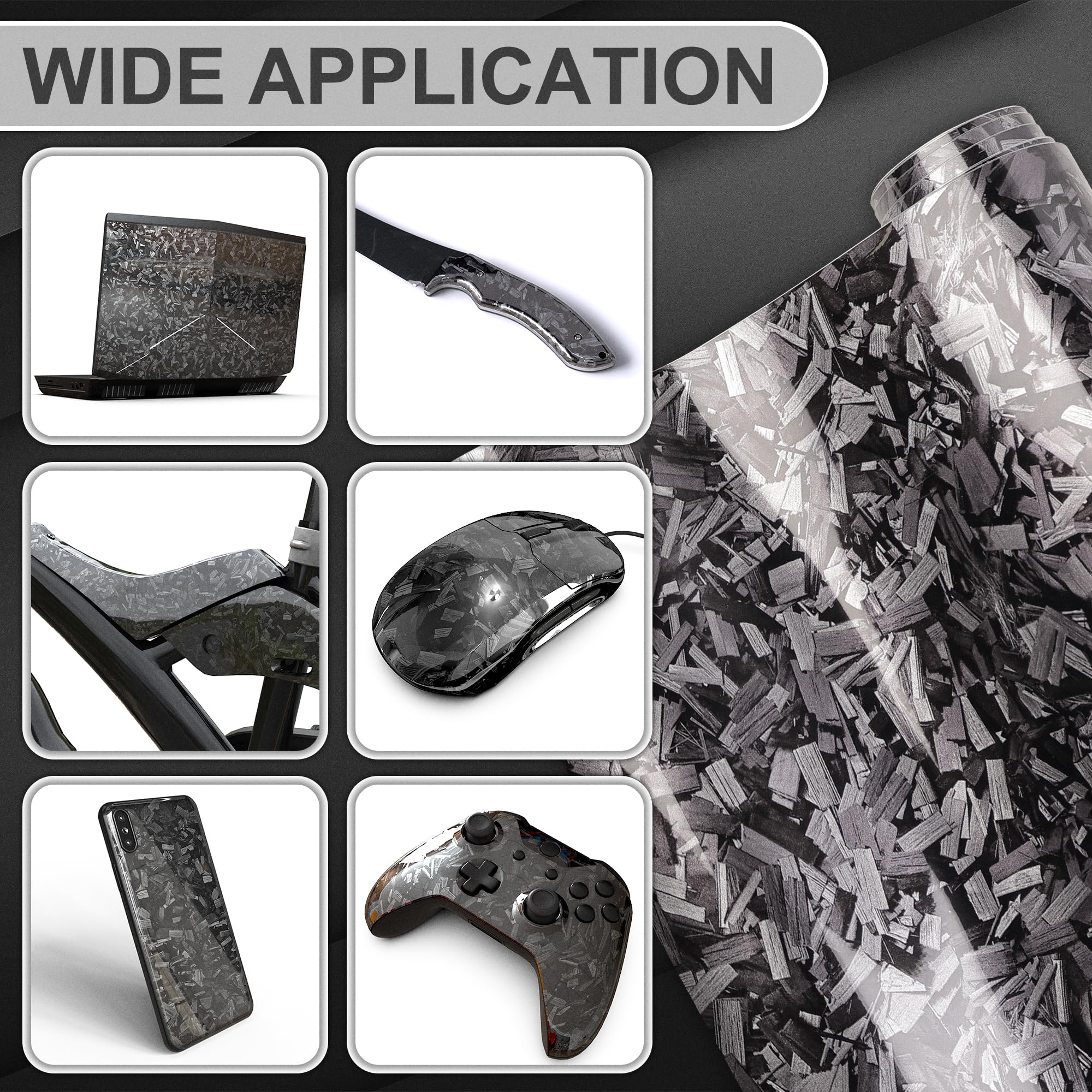 Lypumso Grey Forged Carbon Fiber Vinyl Wraps, Car Body Wraps With Self-Adhesive For Diy Use, Vehicle Interior And Exterior Films