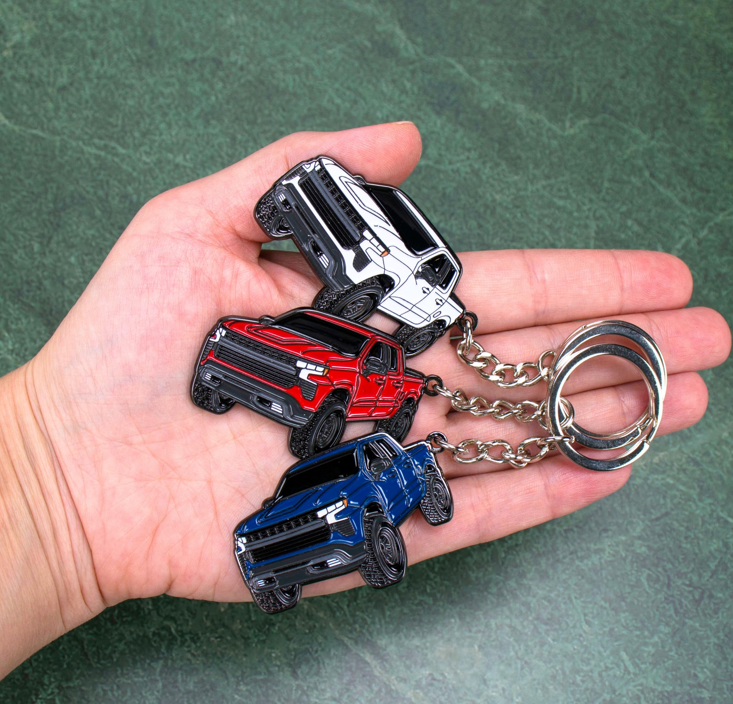 Four Wheel Beast Chevy Keychain Compatible With Chevy Silverado 1500 Accessories - Toy Truck Gifts Men Key Fob (White)