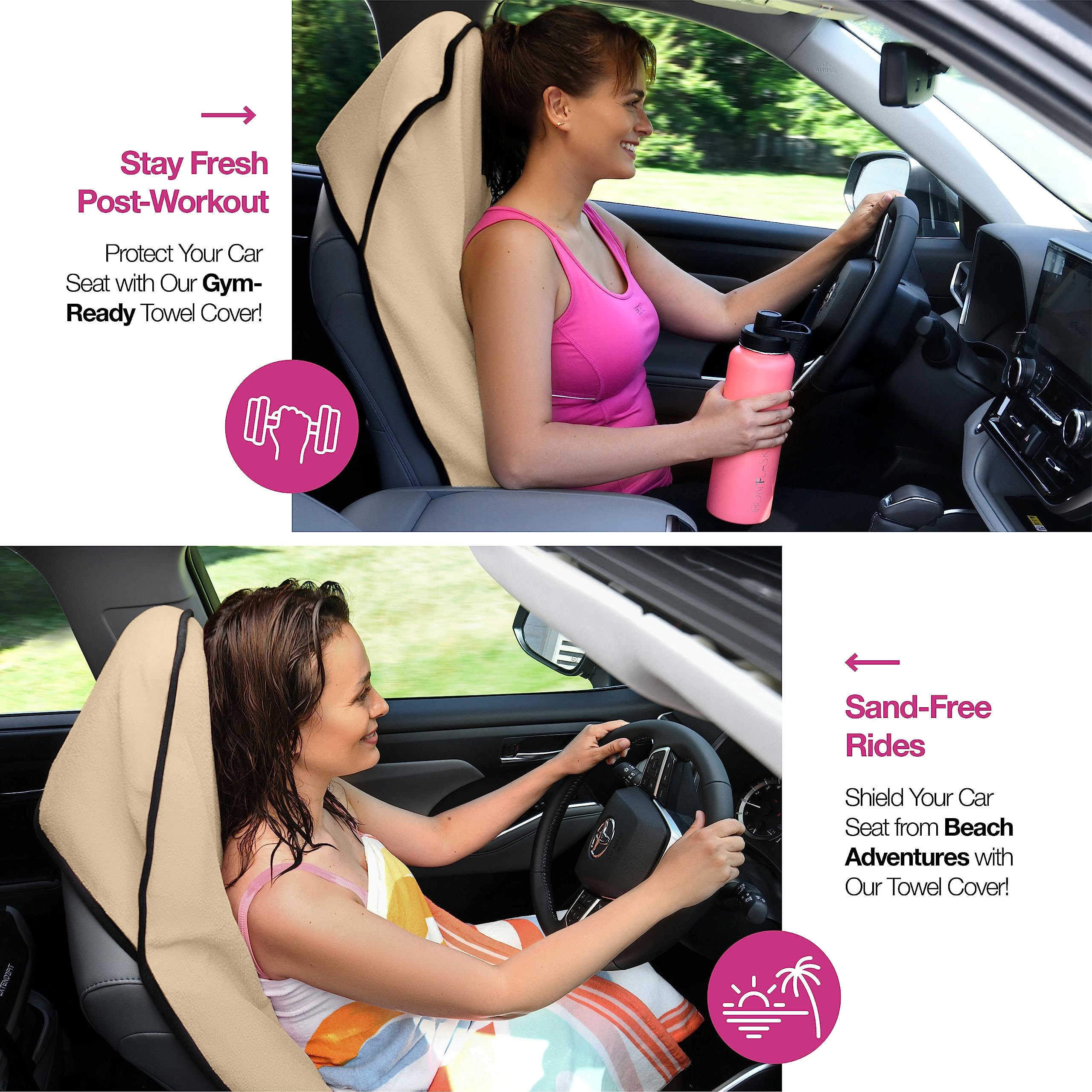 Lebogner Car Seat Towel Cover For Post Gym Workout, Running, Swimming, And Hiking, 2 Pack Universal Fit Anti-Slip Waterproof Swe