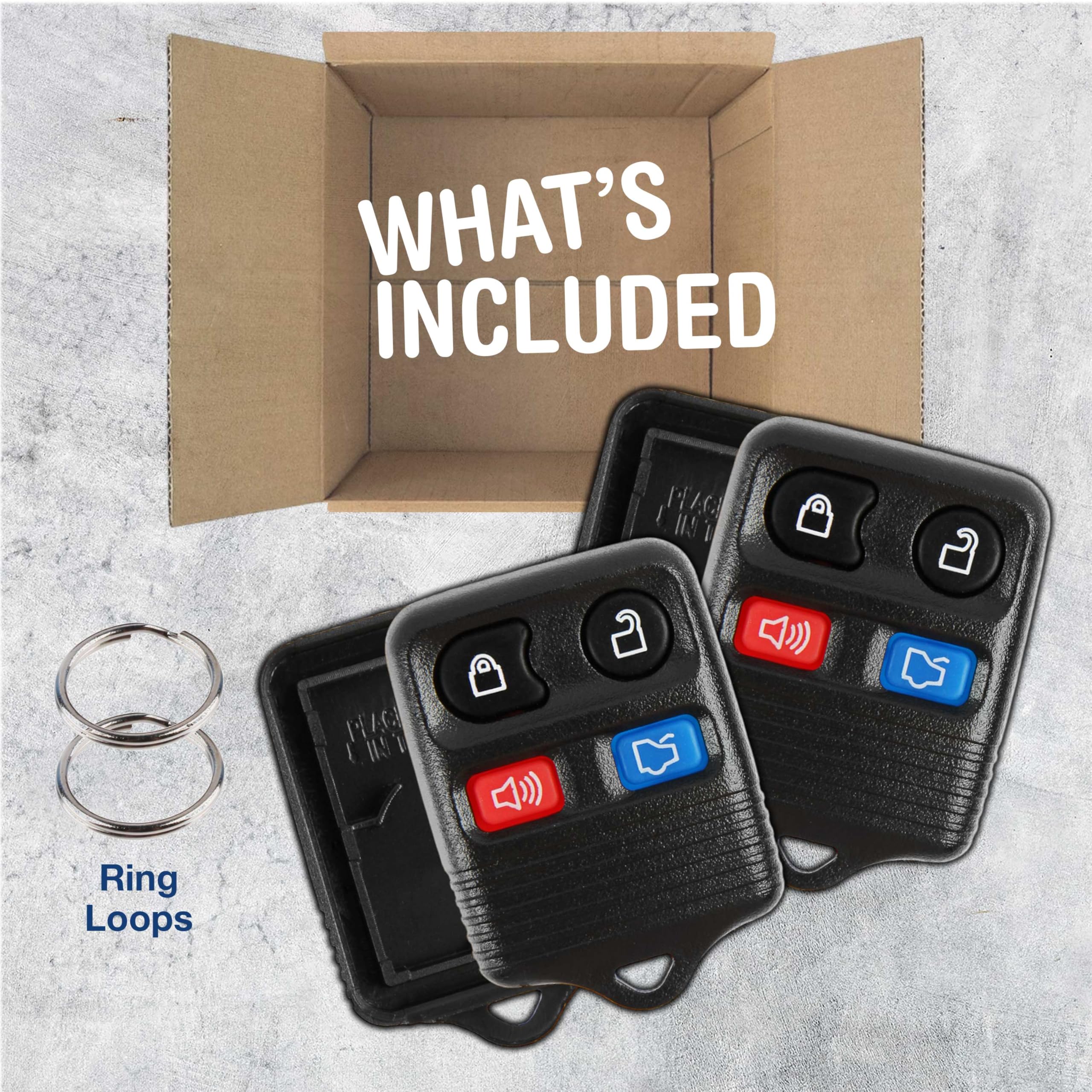 KeylessOption Just The Case Keyless Entry Remote Car Key Fob Shell Replacement - Black (Pack of 2)