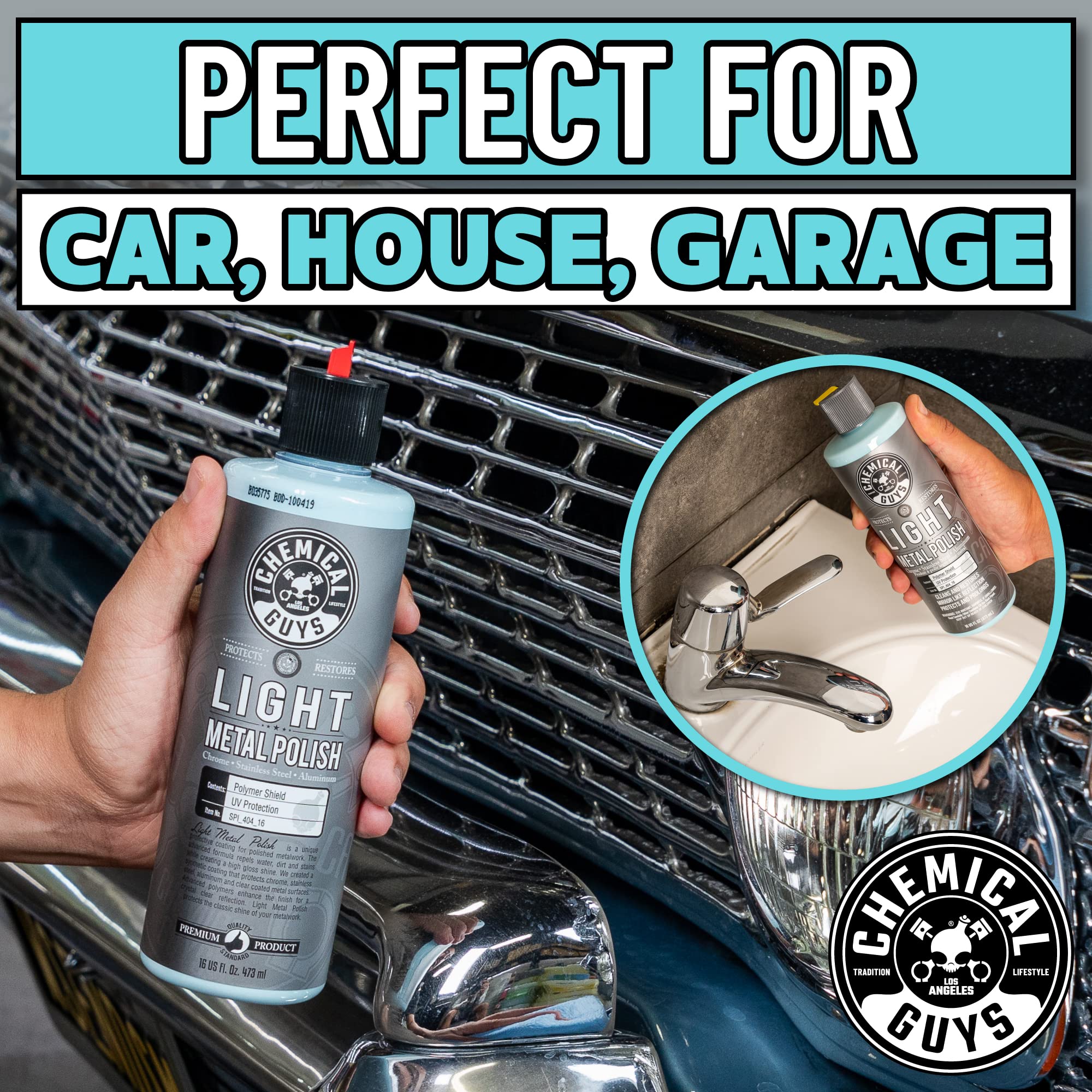 Chemical Guys Light Metal Polish, 16 fl oz, Works on Chrome, Stainless Steel, Aluminum, Model SPI_404_16, Blue