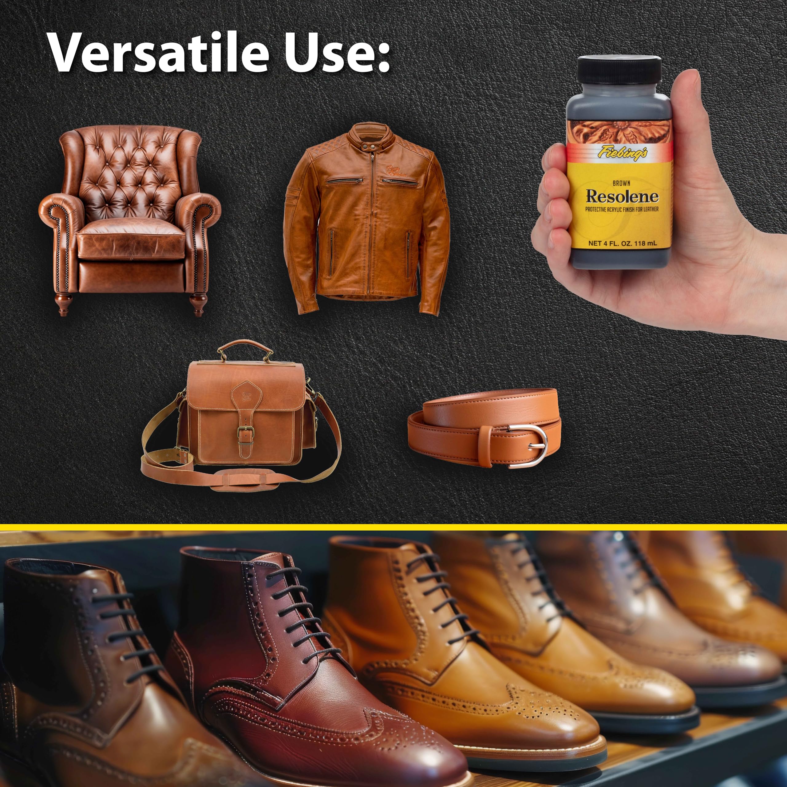 Fiebing'S Acrylic Resolene (4 Oz, Brown) - Protective Acrylic Leather Finisher - Glossy Finish Top Coat For Dyed & Polished Leat