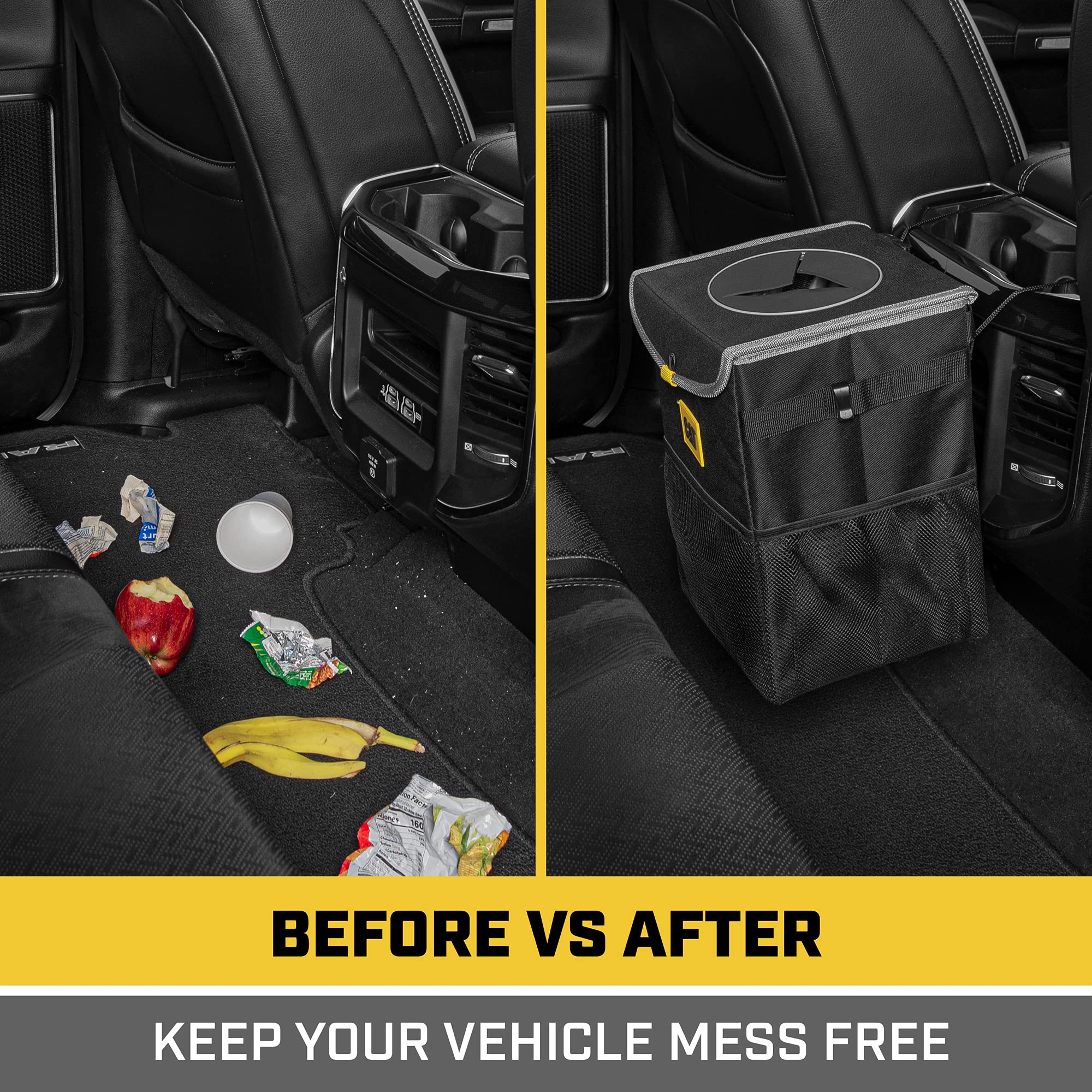 CAT Premium Car Trash Can with Lid Storage Pockets Waterproof Garbage for Auto Multipurpose Storage Organizer Bin - 100% Leak-Pr