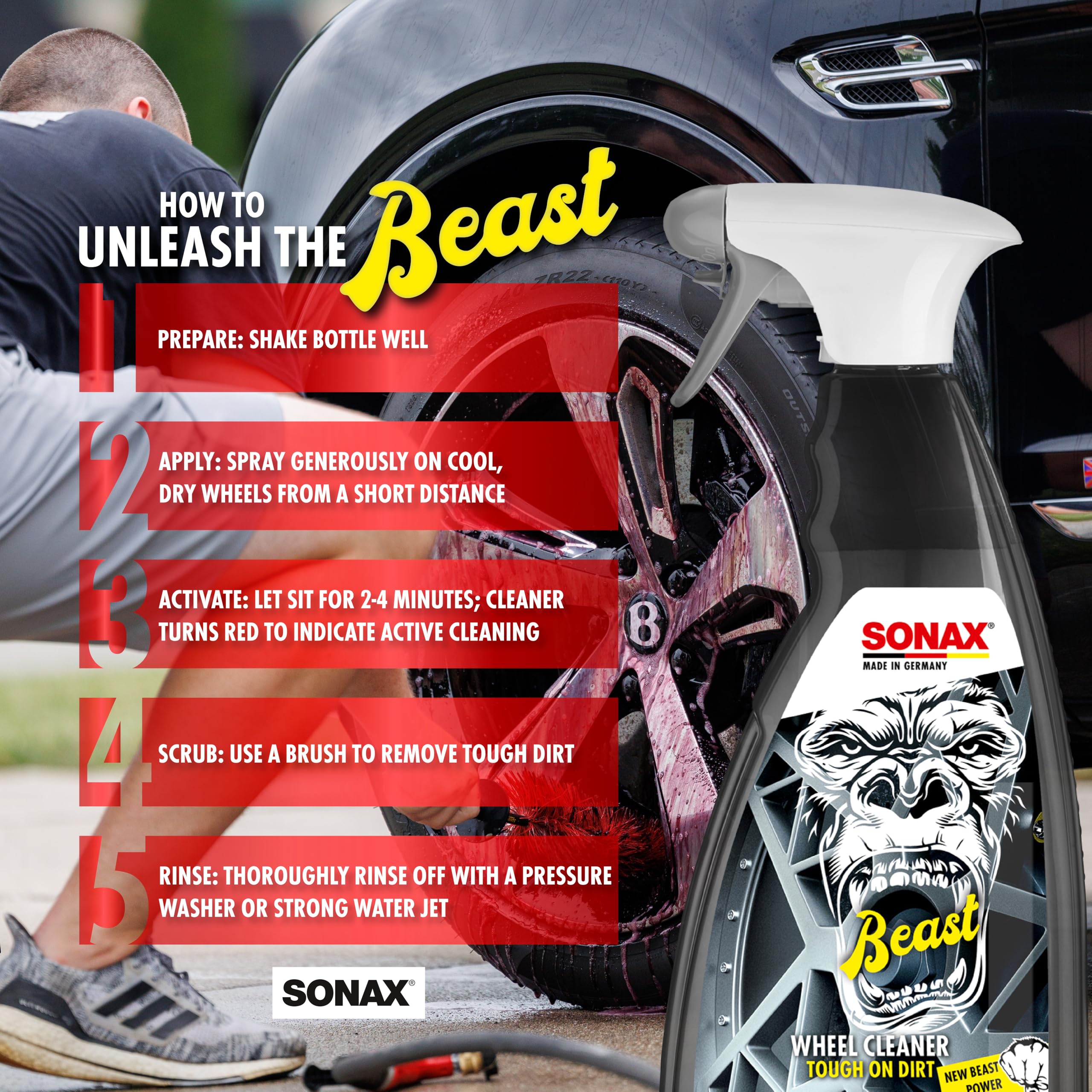 Sonax Beast Wheel Cleaner | Brake Dust Cleaner | Color Changing Rim Cleaner | Strong Wheel Cleaner | Easy Wheel And Rim Cleaner