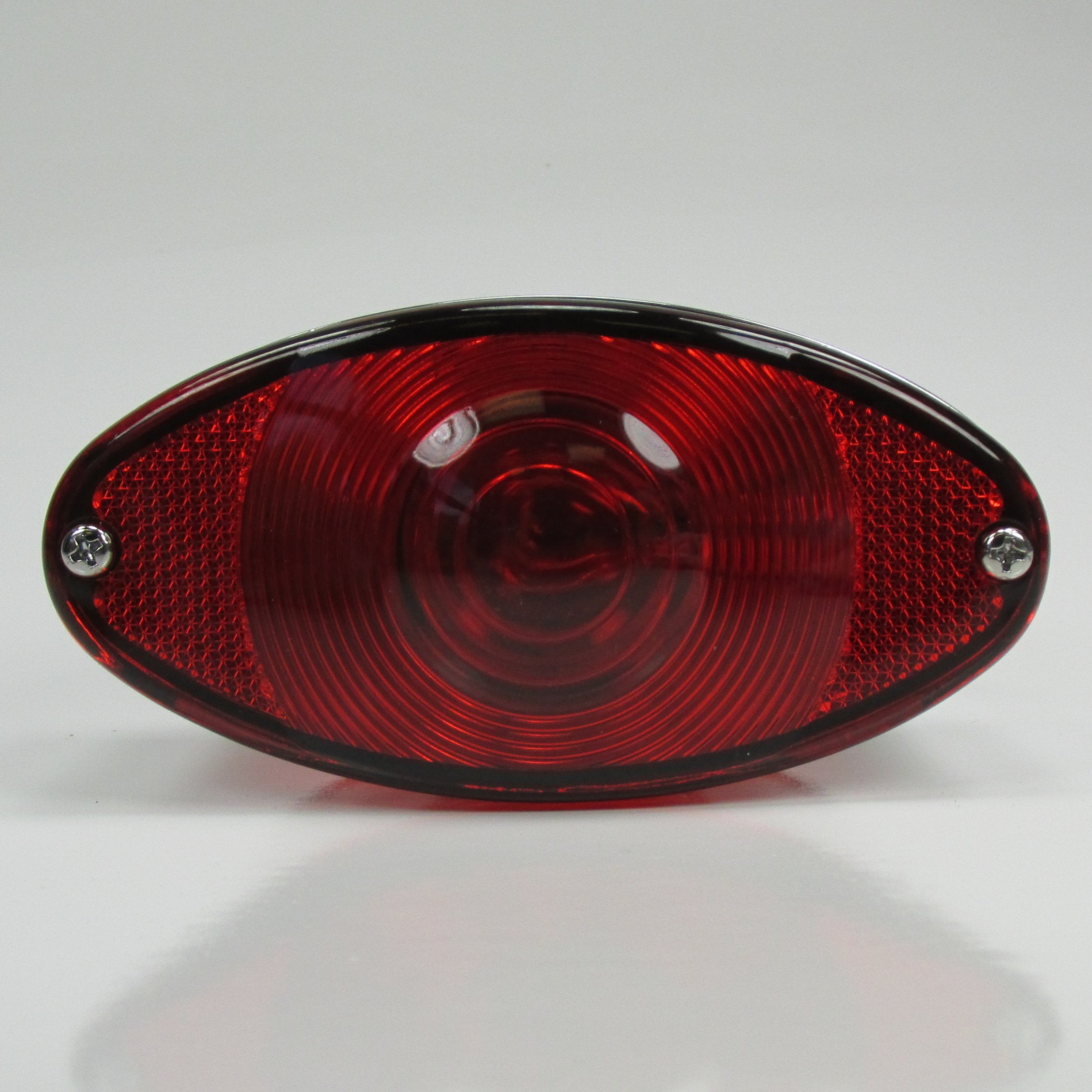 Chrome Cat Eye Motorcycle Tail Brake Stop Light With License Plate Tag Light - 12 Volt Dual Filament (1157 Bulb) Brake Light and