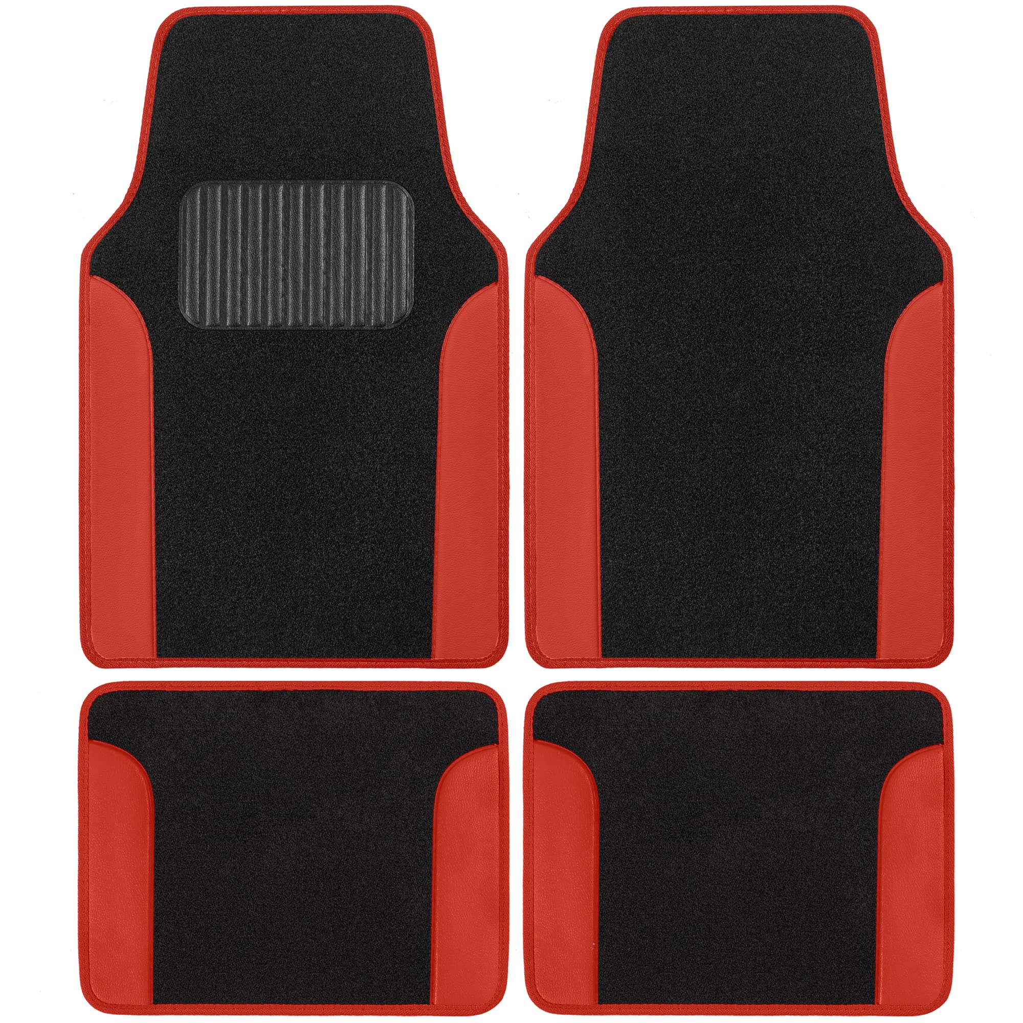 Bdk Floor Mats For Cars, Two-Tone Carpet Car Floor Mats With Faux Leather Accents, Automotive Floor Mat Set With Built-In Heel P