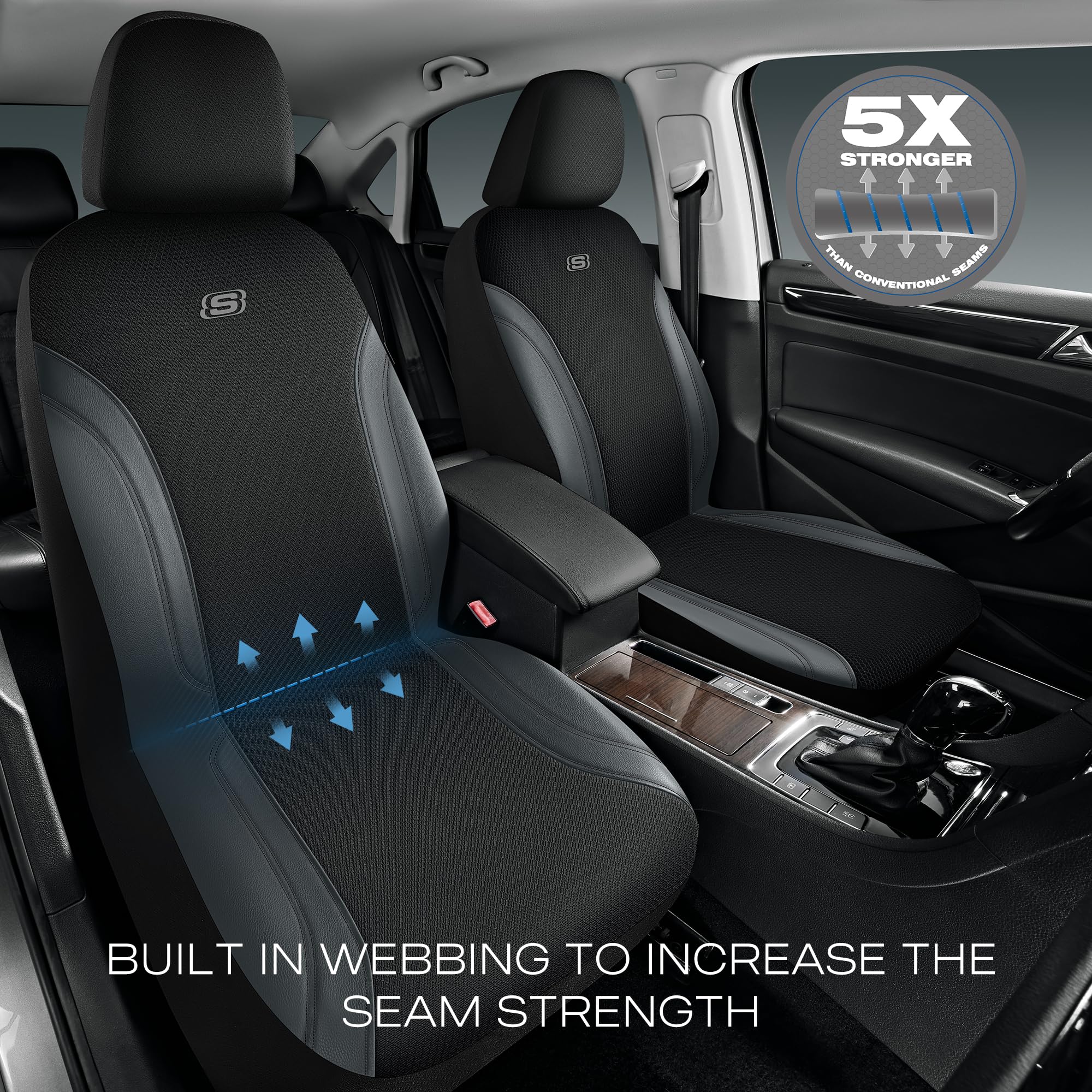 Skechers Work Car Seat Covers, Leather Seat Covers 5-Times Stronger Built-In Webbing, Oxford Fabric Seat Cover For Cars, Airbag