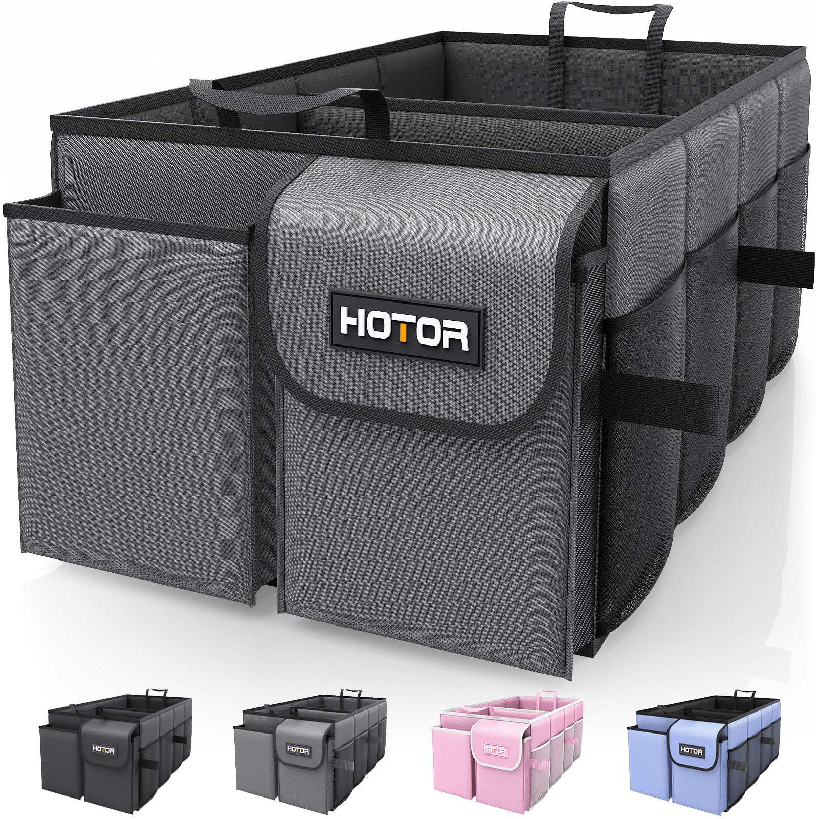 Hotor Foldable Trunk Organizer - Suv & Sedan Compatible, Sturdy 2-Compartment Grey Car Accessory Organizer, 23.6 ''14.2 ''10.6 '