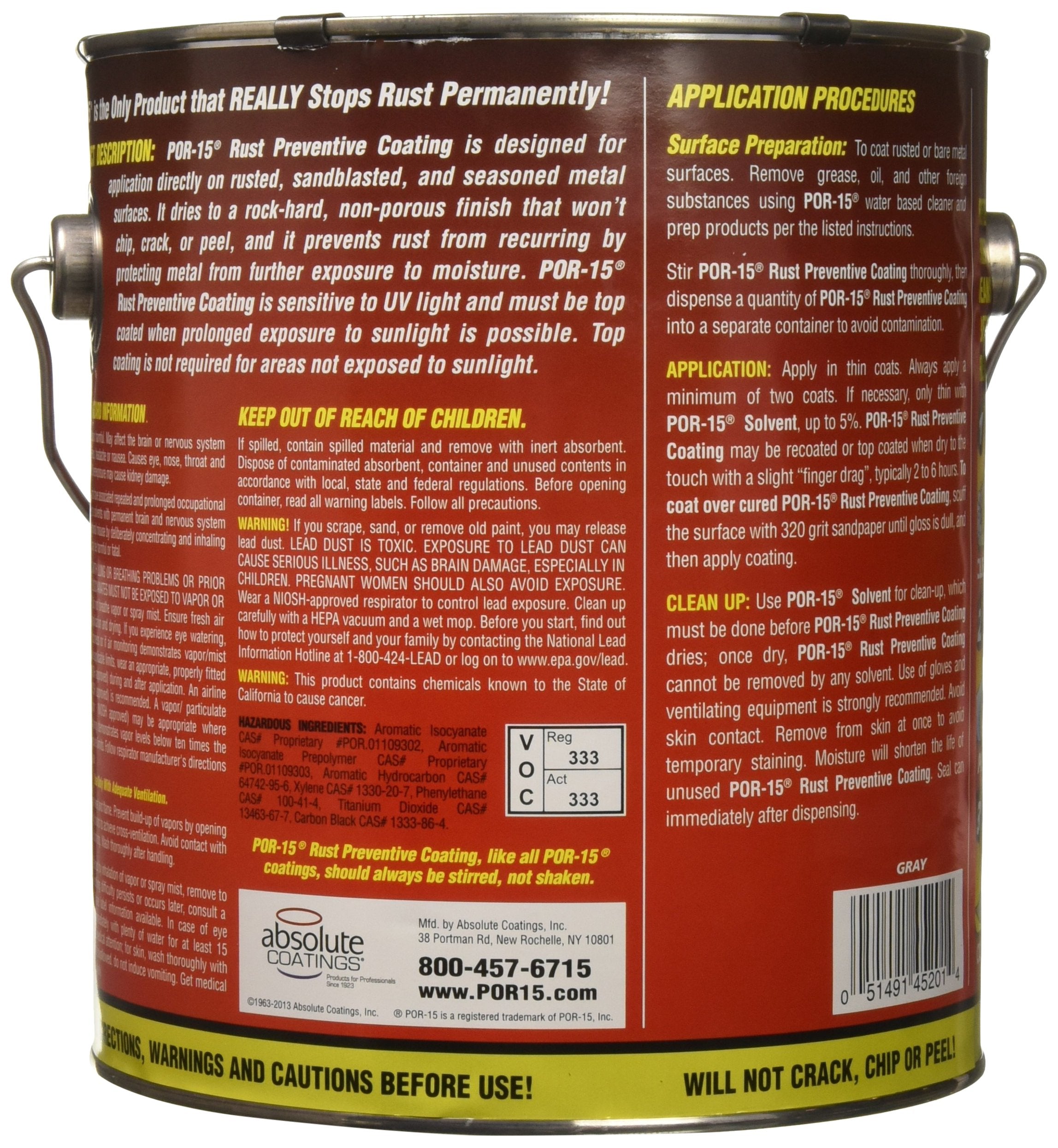 Por-15 Rust Preventive Coating, Stop Rust And Corrosion Permanently, Anti-Rust, Non-Porous Protective Barrier, 128 Fluid Ounces,
