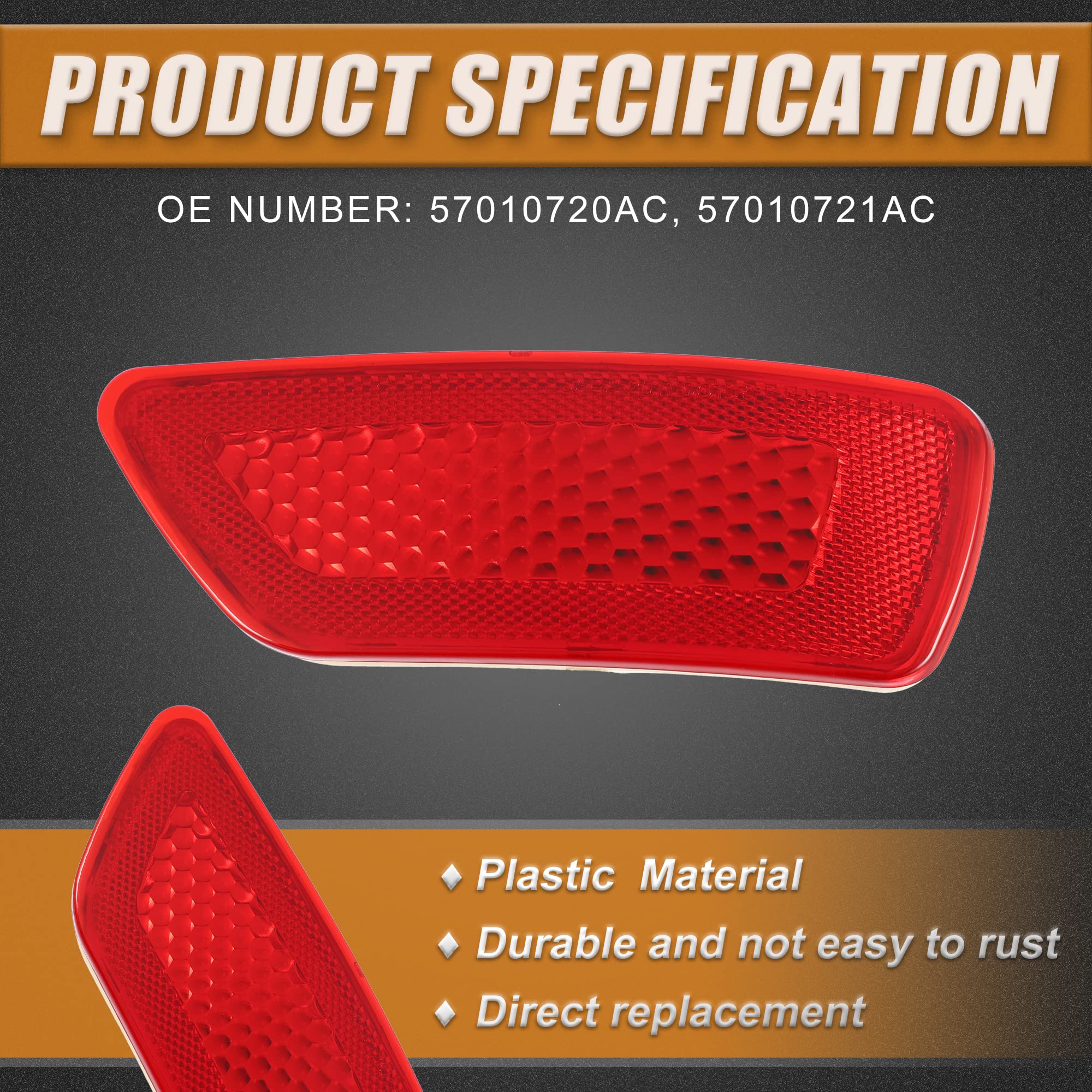 X Autohaux Rear Right Bumper Reflector Light Cover For Jeep Grand Cherokee 2011-2020 57010720Ac 57010721Ac Red