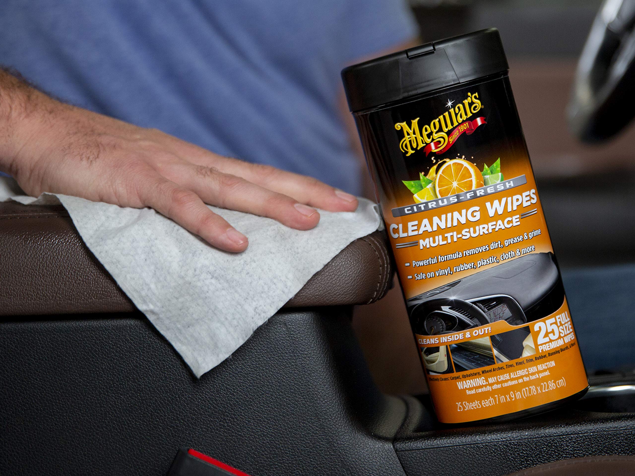 Meguiar's Citrus-Fresh Cleaning Wipes - Multi-Surface Wipes Removes Dirt, Grease, and Grime on a Variety of Surfaces Inside and Out - Citrus Scented Wipes that Make for Convenient Cleaning, 30 Wipes