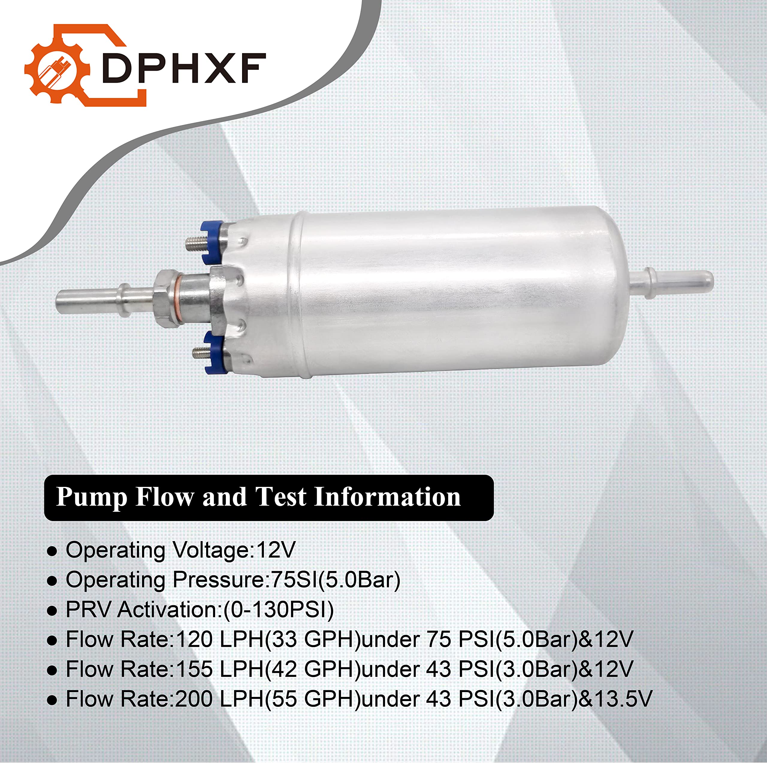 Dphxf 12V Gasoline Inline High Pressure Fuel Pump ,200Lph High Flow 125Psi,16.4 Feet Of Super Suction Power,Universal Replacement E2000