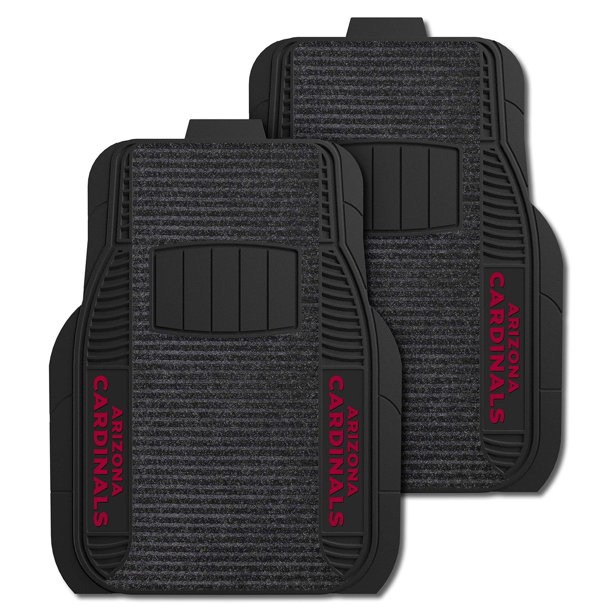 Fanmats 20509 Arizona Cardinals 2-Piece Deluxe Car Mat Set, Vinyl Trim And Colored Team Logo, Dual Rib Charcoal Carpet, Trimmabl