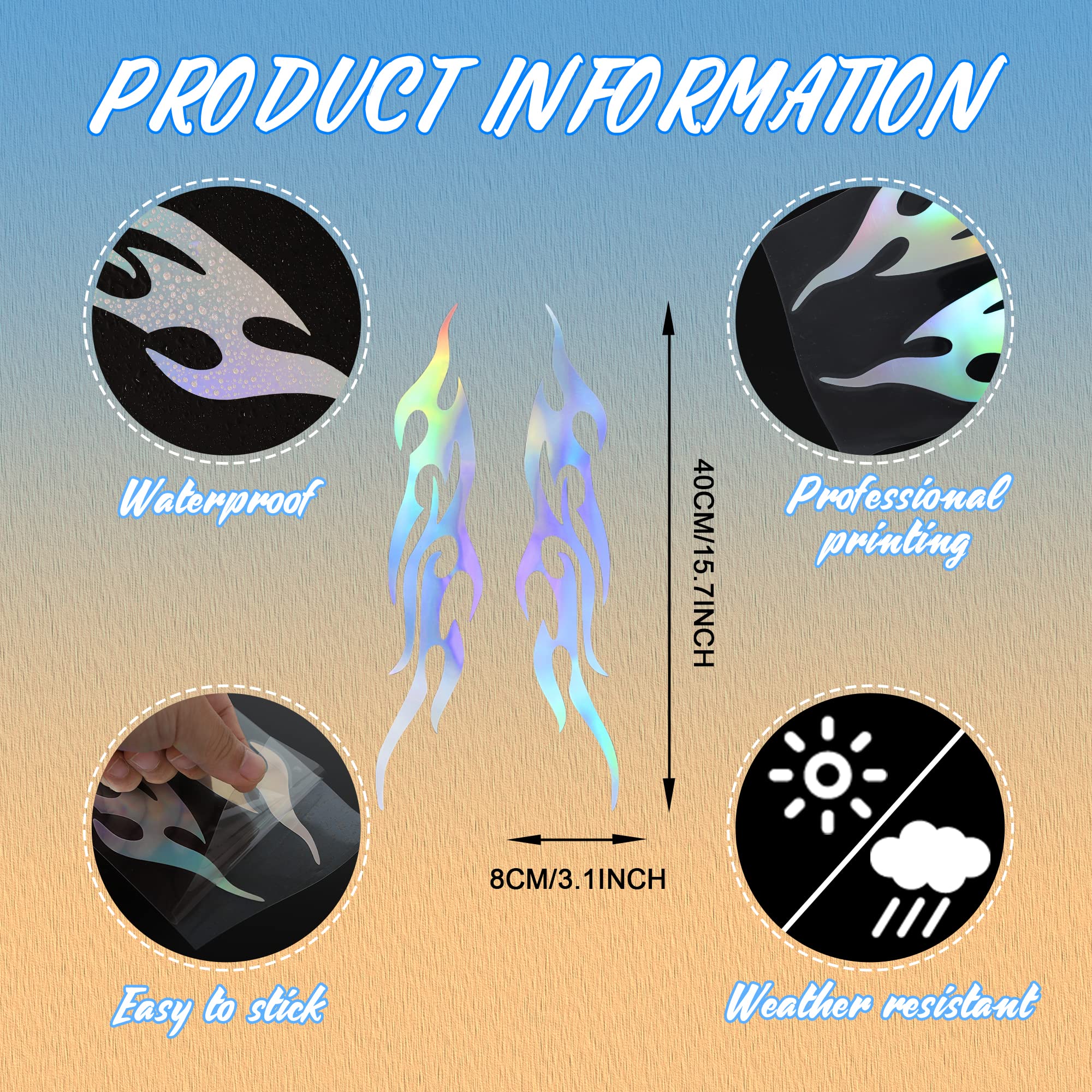 TOMALL 2 Pcs 40cm Flame Reflective Sticker for Car Flame Racing Sports Stripe Decal for Golf Cart Vinyl Waterproof Decal Decorat