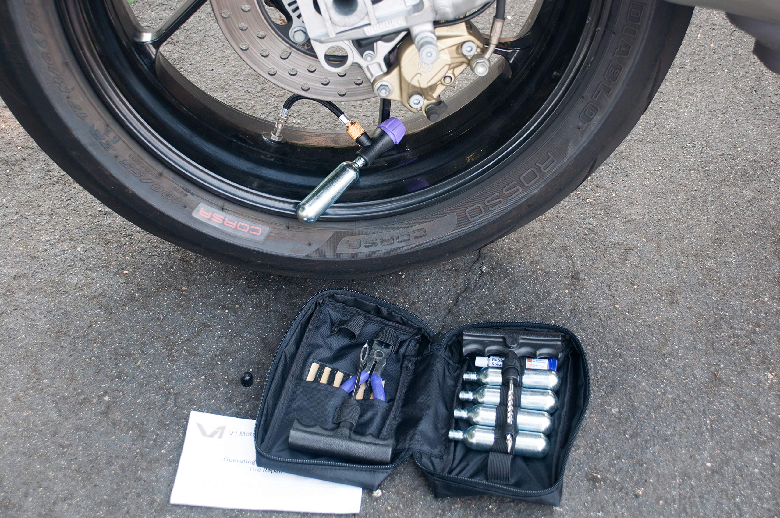 V1 Motor Co2 Motorcycle, Atv, Utv Flat Repair Kit Tubeless Tire Repair Kit