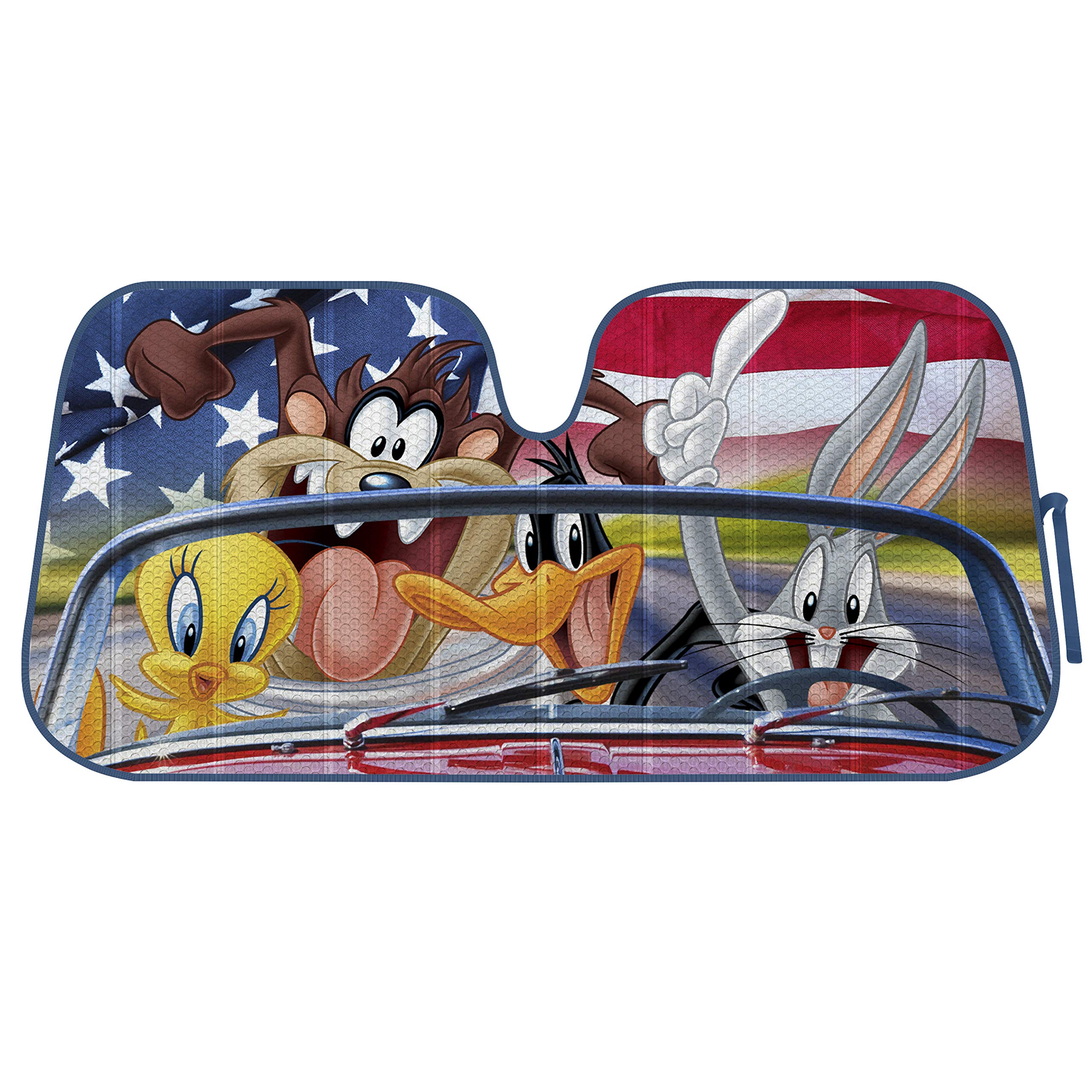 Auto Windshield Shade, Licensed Warner Bros Looney Tunes Road Trip Design, Double Bubble Reversible Foldable Accordion Design, F