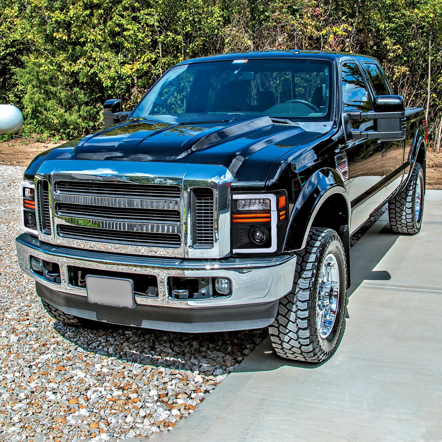 Spec-D Tuning Black Projector Headlights with Sequential LED Turn Signal Light Strips Compatible with 2008-2010 Ford F-250, F-35