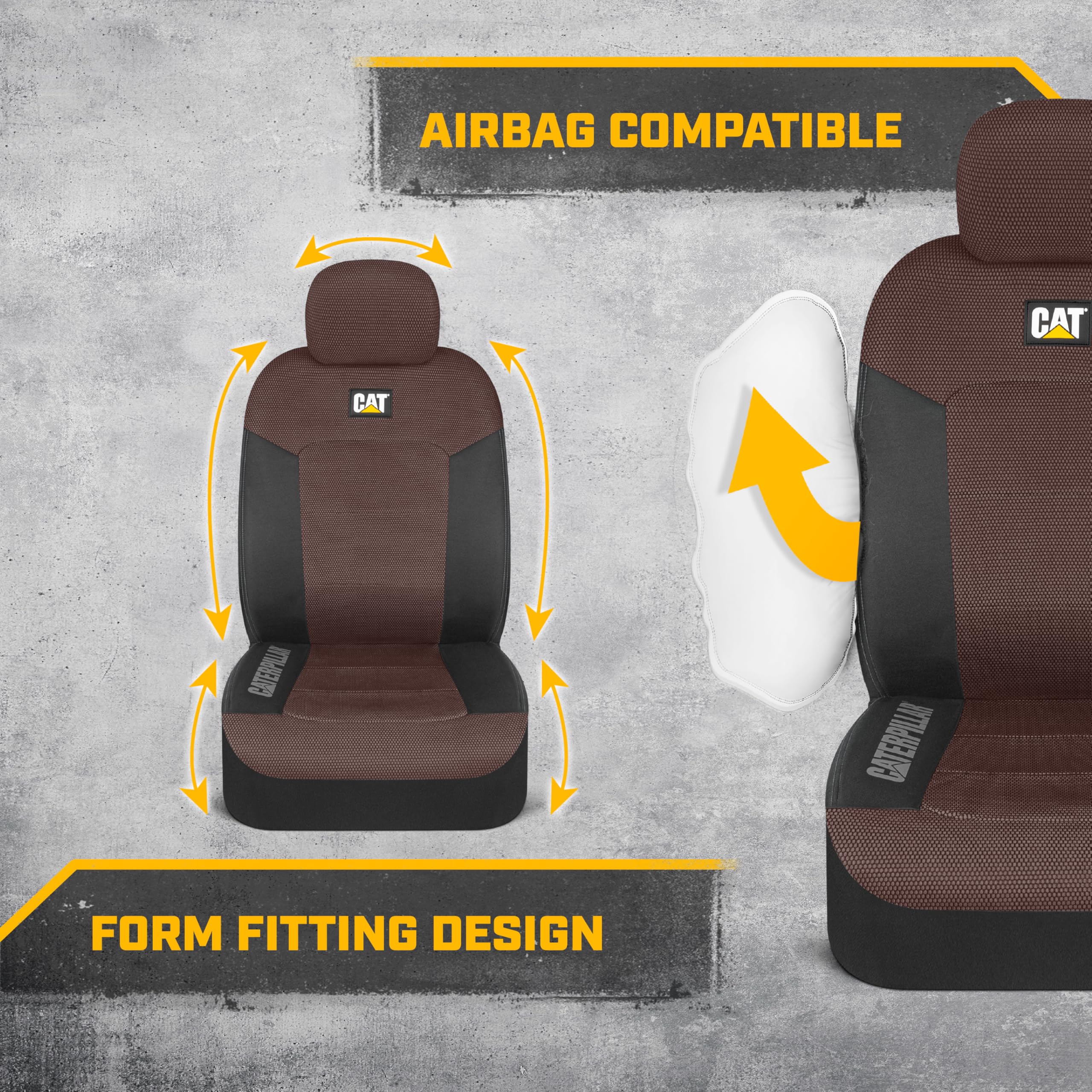 CAT Brown & Black Seat Covers for Cars, Trucks, & SUV - Set of (2) MeshFlex Car Seat Cover Front Seat Protectors - Airbag Compat