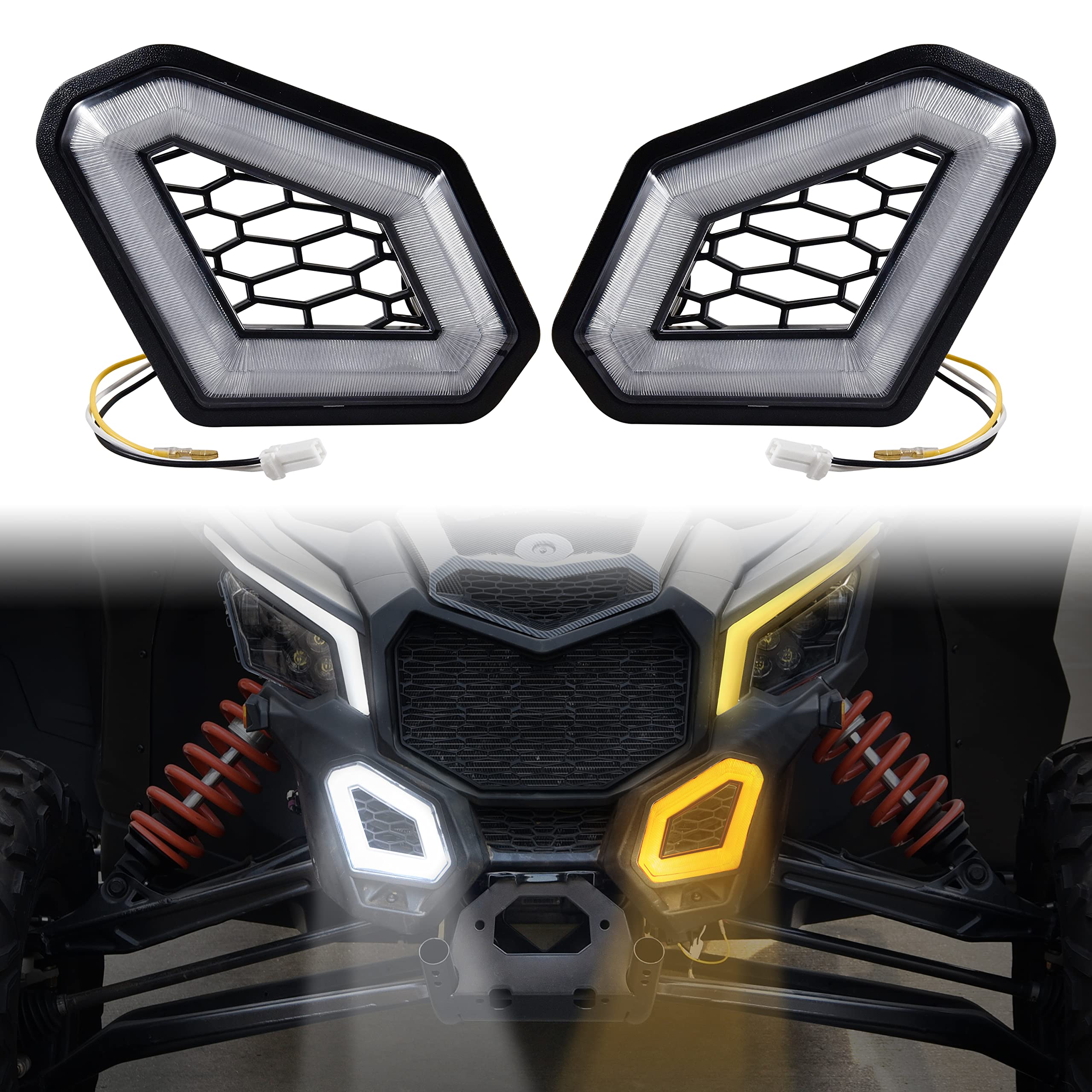 Sautvs Led Front Accent Lights For Can-Am X3, Led Auxiliary Lights Front Fascia Signature Accent Turn Signal Lights Grill Lamps 