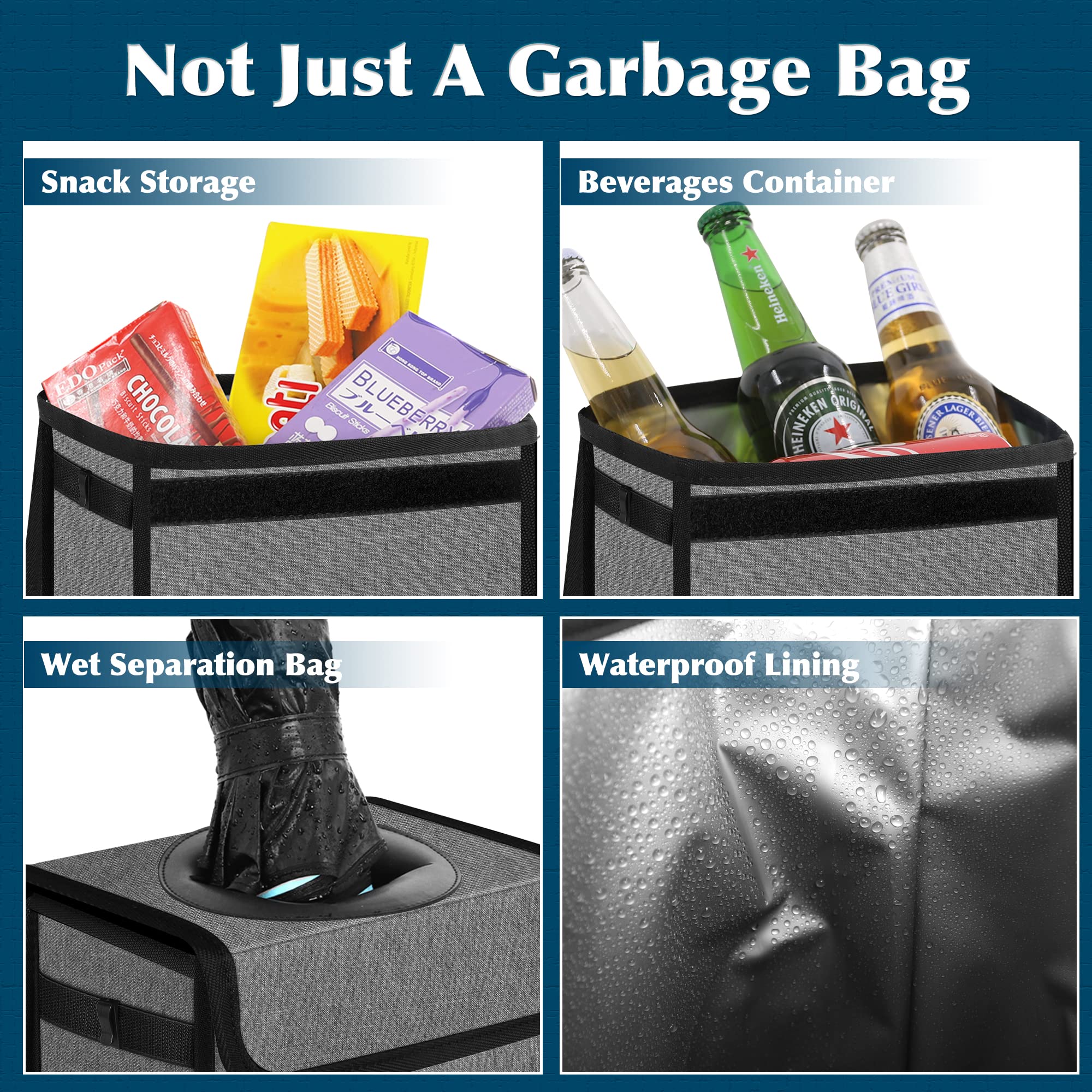 Femuar Car Trash Can Leak Proof Car Trash Bag Waterproof Car Garbage Can With Lid For Suv Front Seat Multipurpose Car Hanging Fo