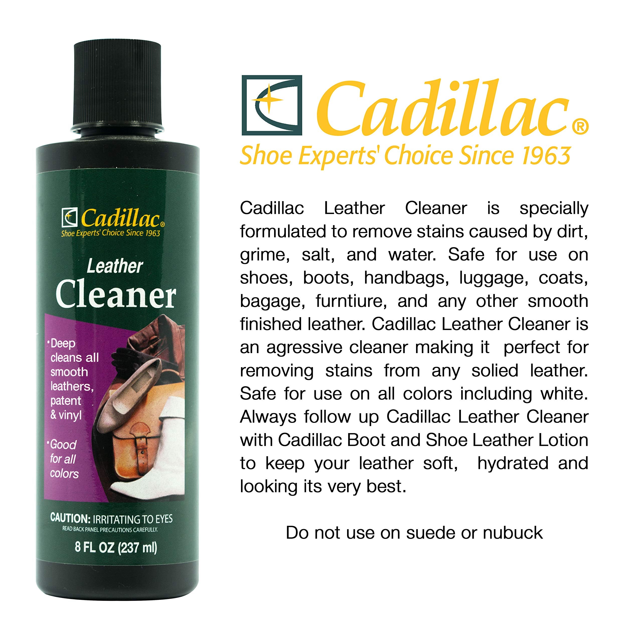 Cadillac Leather Cleaner - Great For Shoes, Boots, Handbags, Car Upholstery, Furniture- Removes Surface Dirt, Grime, Salt And Mo