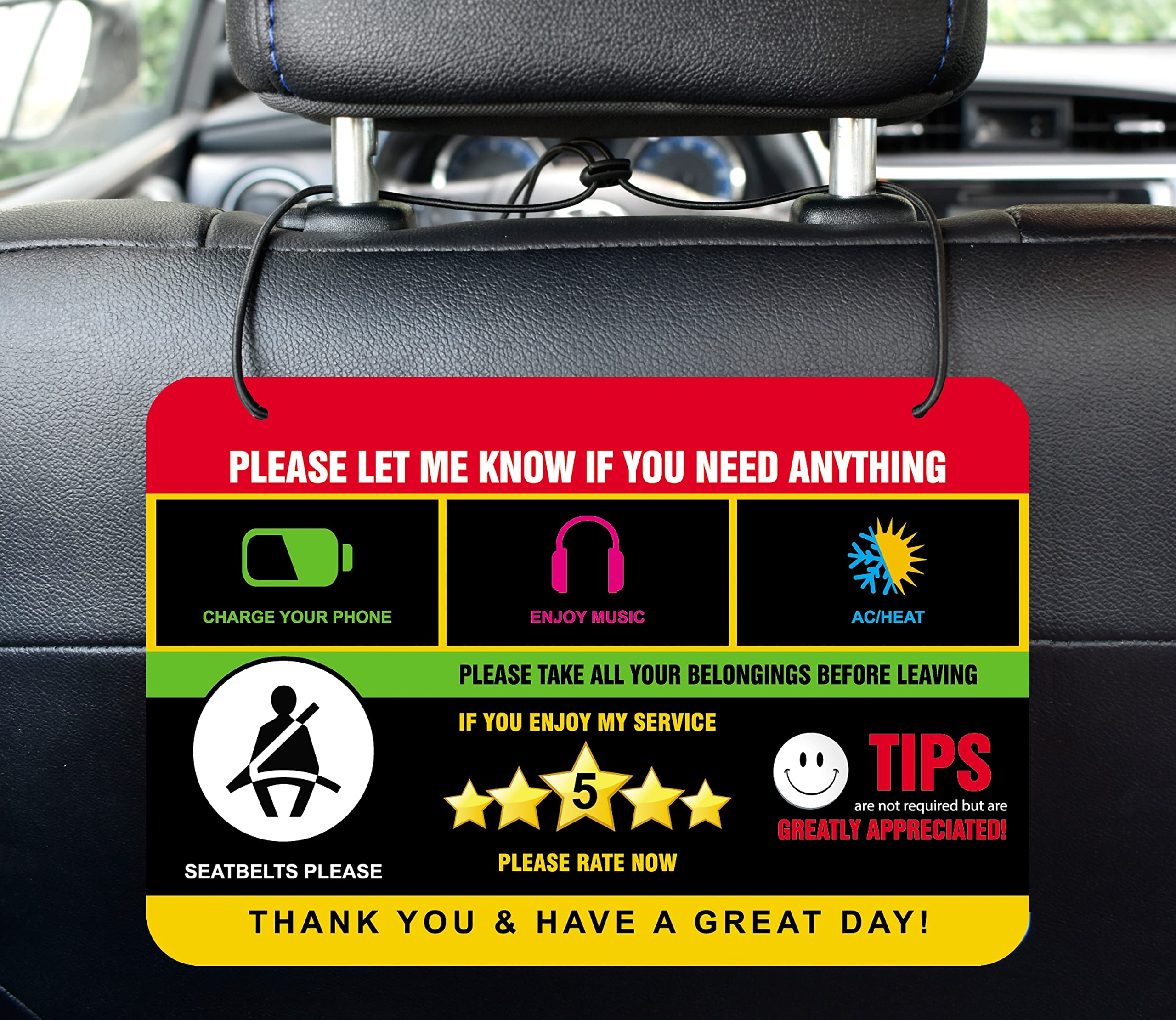 Rideshare Rating Tips Accessories Driver Signs Display Card (Pack Of 2) - All You Need For Your Business