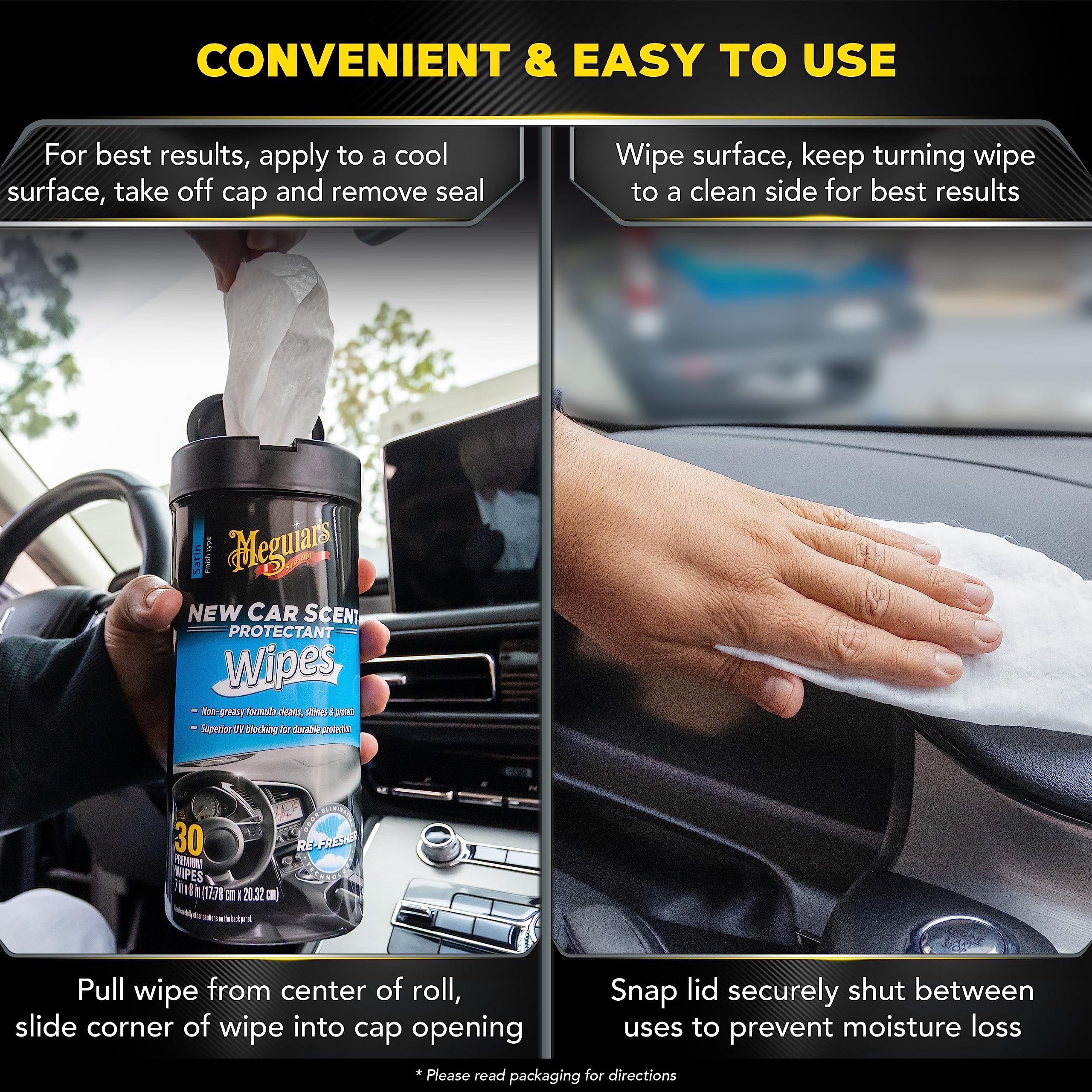 Meguiar'S New Car Scent Protectant Wipes - Easy To Use Car Wipes That Protect And Freshen Your Car'S Interior - Ideal For Car De