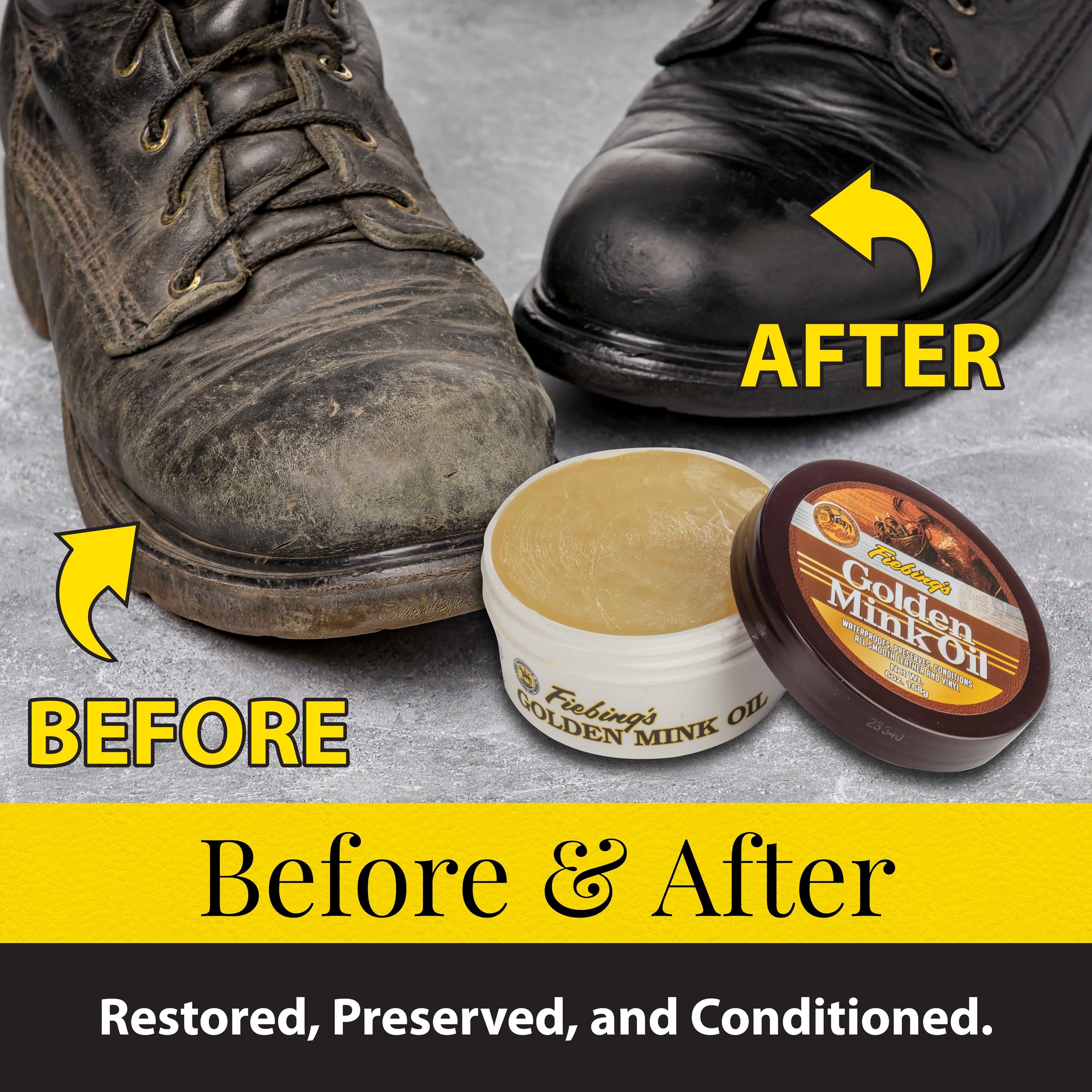 Fiebing'S Golden Mink Oil For Leather Boots (6 Oz) - Leather Cleaner & Conditioner - Waterproof, Preserve, Soften All Smooth Lea