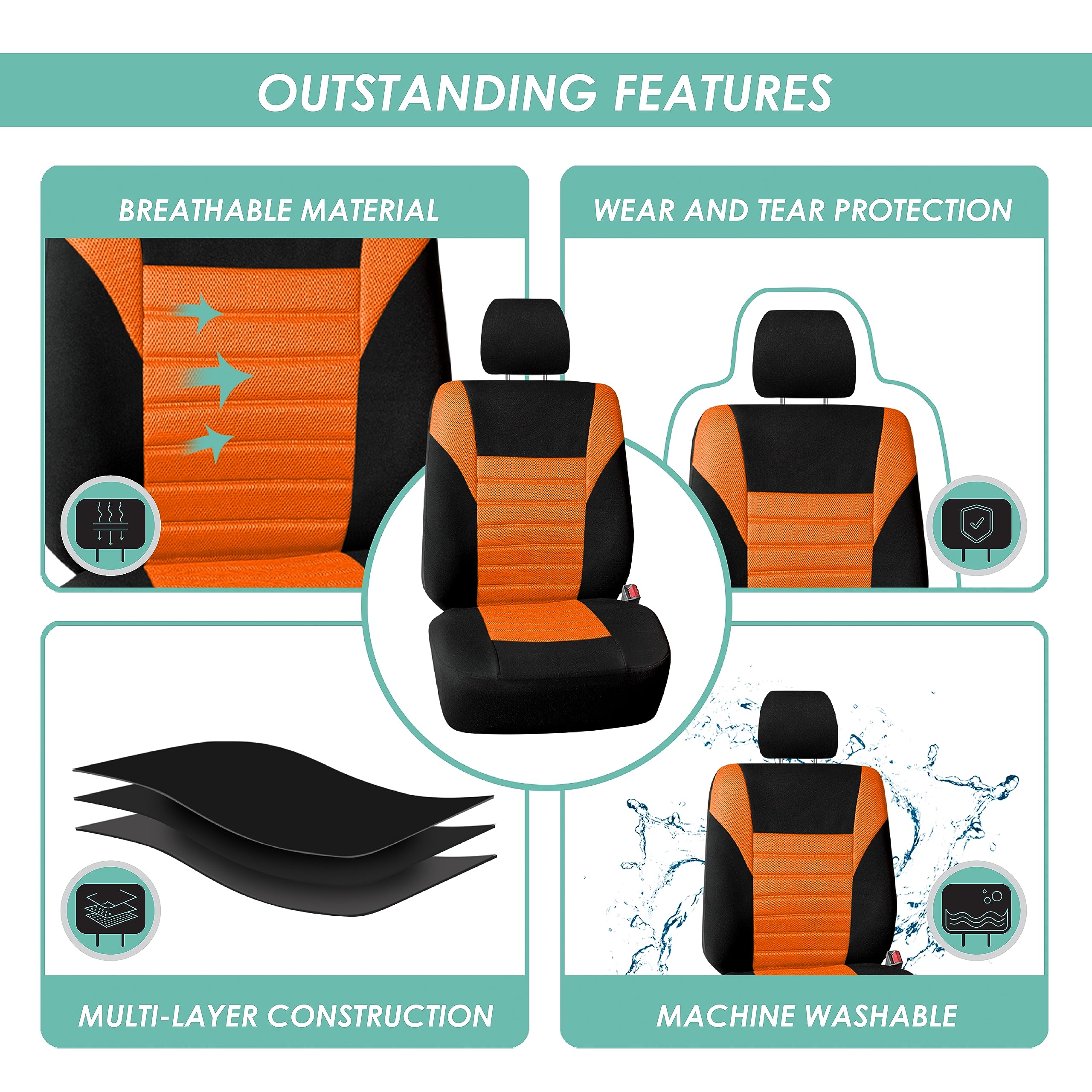 Fh Group Front Set Premium 3D Air Mesh Car Seat Covers For Low Back Car Seats With Removable Headrest, Airbag Compatible, Univer