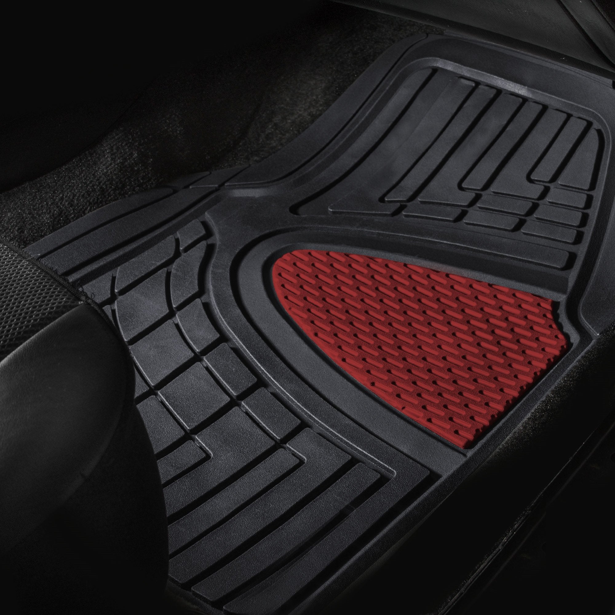 FH Group Premium Liners Tall Channel Trimmable All Weather Rubber Full Set Car Floor Mats (Pink) w. Trimmable All-Season Cargo L