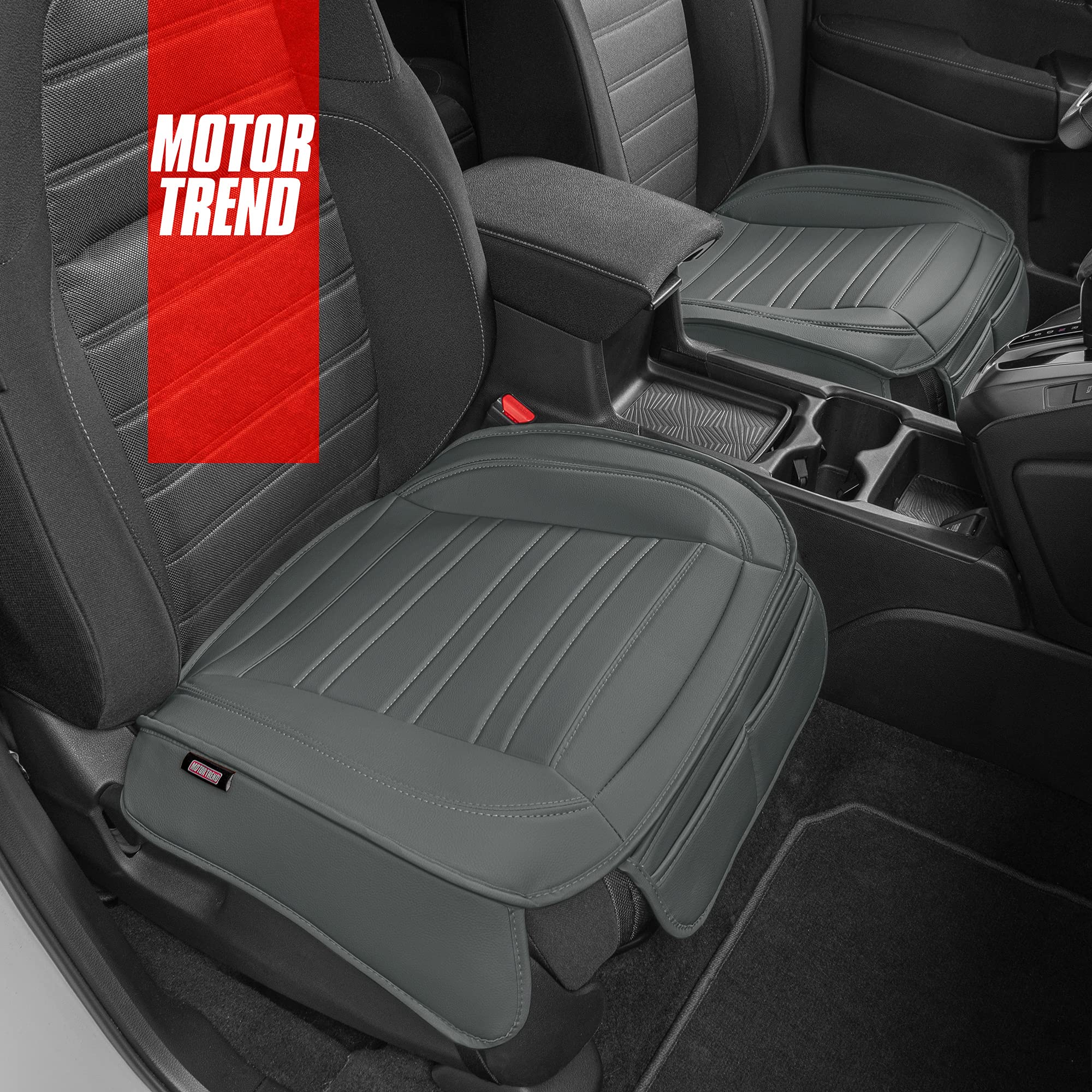 Motor Trend Seat Covers For Cars Trucks Suv, Faux Leather 2-Pack Gray Padded Car Seat Covers With Storage Pockets, Premium Inter