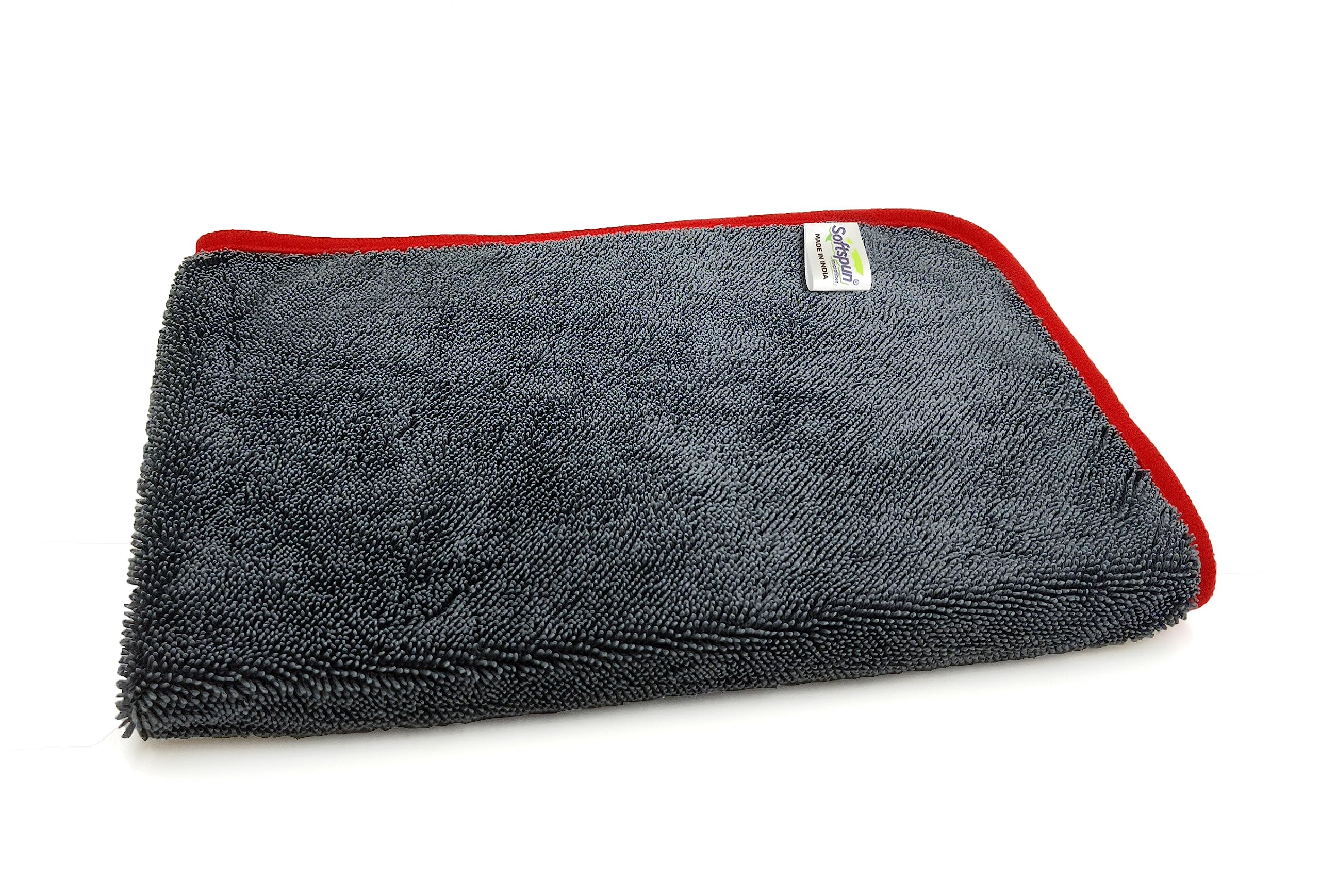 SOFTSPUN Microfiber Cloth for Car  600 GSM, 40X60cms, 1Pcs, Grey Twisted Loop Super Absorbent Towel  Edgeless Design with Plus