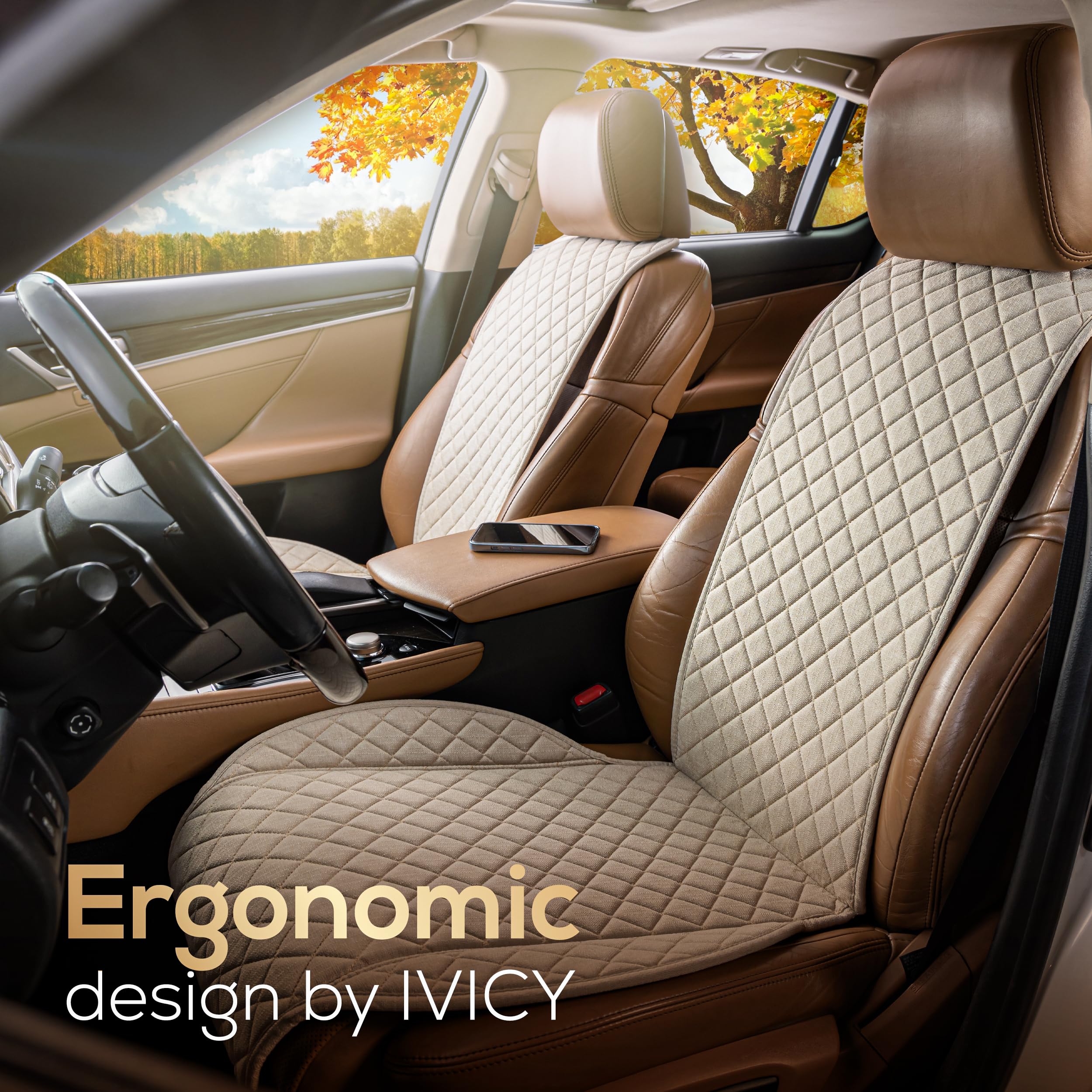 Ivicy Linen Car Seat Cover For Cars - Soft & Non-Slip - Front Car Seat Protector Covers For Most Automotive, Vans, Suvs, Trucks