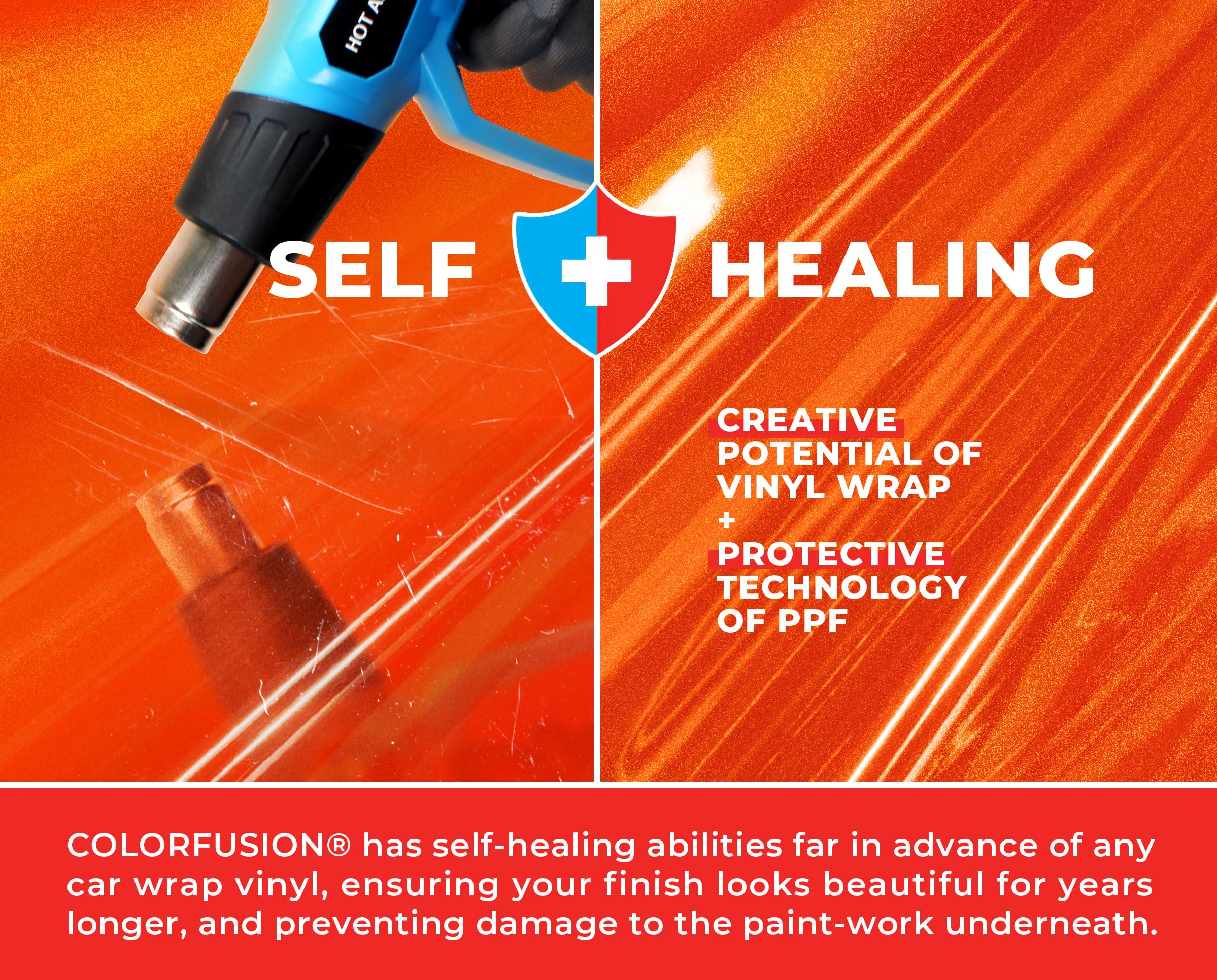 Colorfusion Ppf By Vvivid, Gloss Flame Orange Dry Apply Ppf Vinyl Car Wrap Roll 1.3Ft X 5Ft