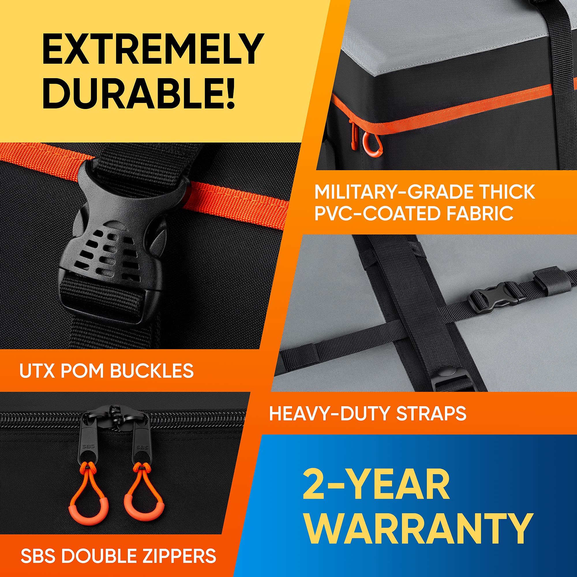 Bagmate Military-Grade Waterproof Roof Bag - Rooftop Cargo Carrier - Xxl 23 Cubic Feet. With 4 Door Hooks, Zipper/Buckle Closure, Extra Strap - Black Roof Bag For Cars With Or Without Rack