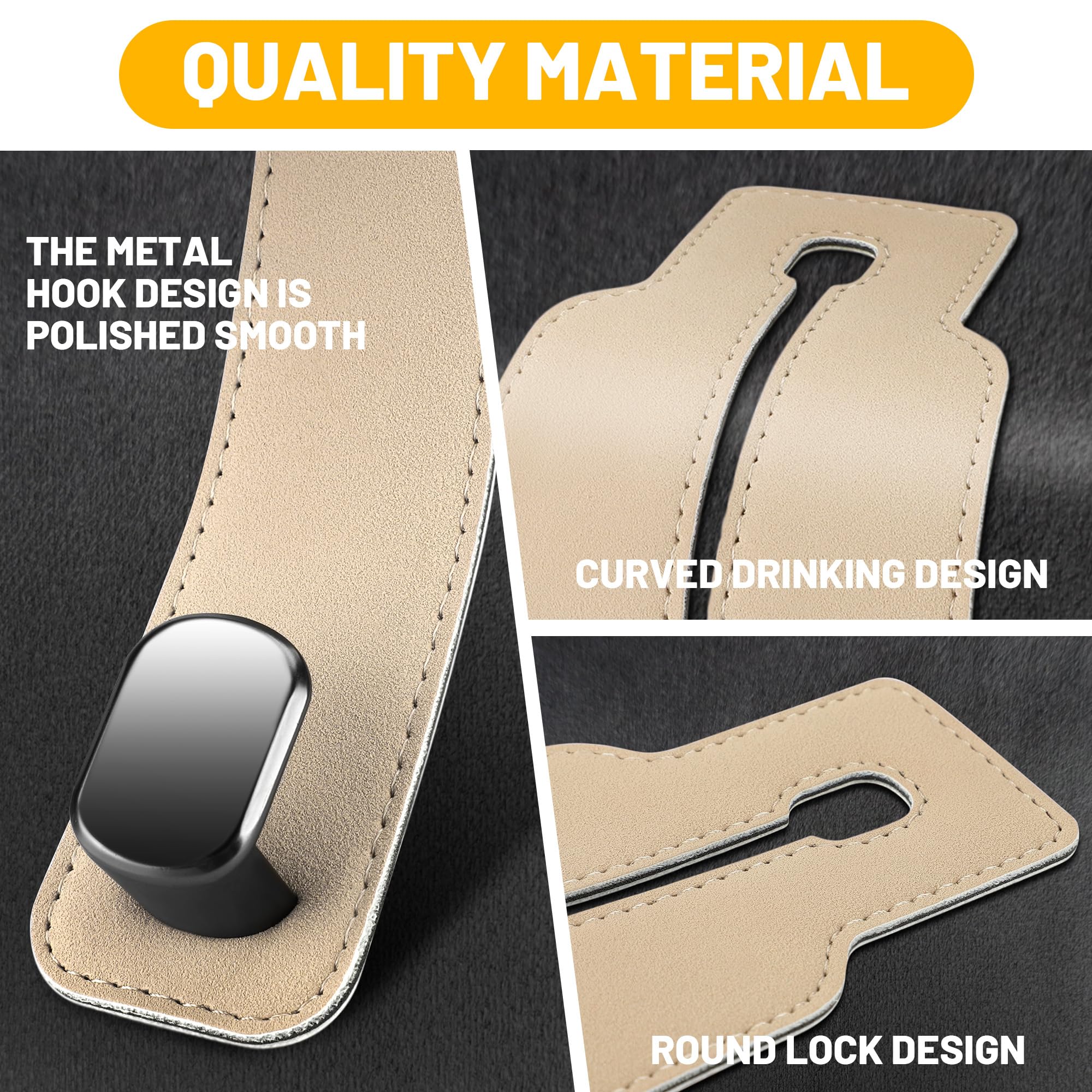 Amelity Car Seat Hooks For Headrest, Car Back Seat Headrest Hooks, Car Seat Hooks For Purses And Bags, Headrest Hooks (Beige-4 P