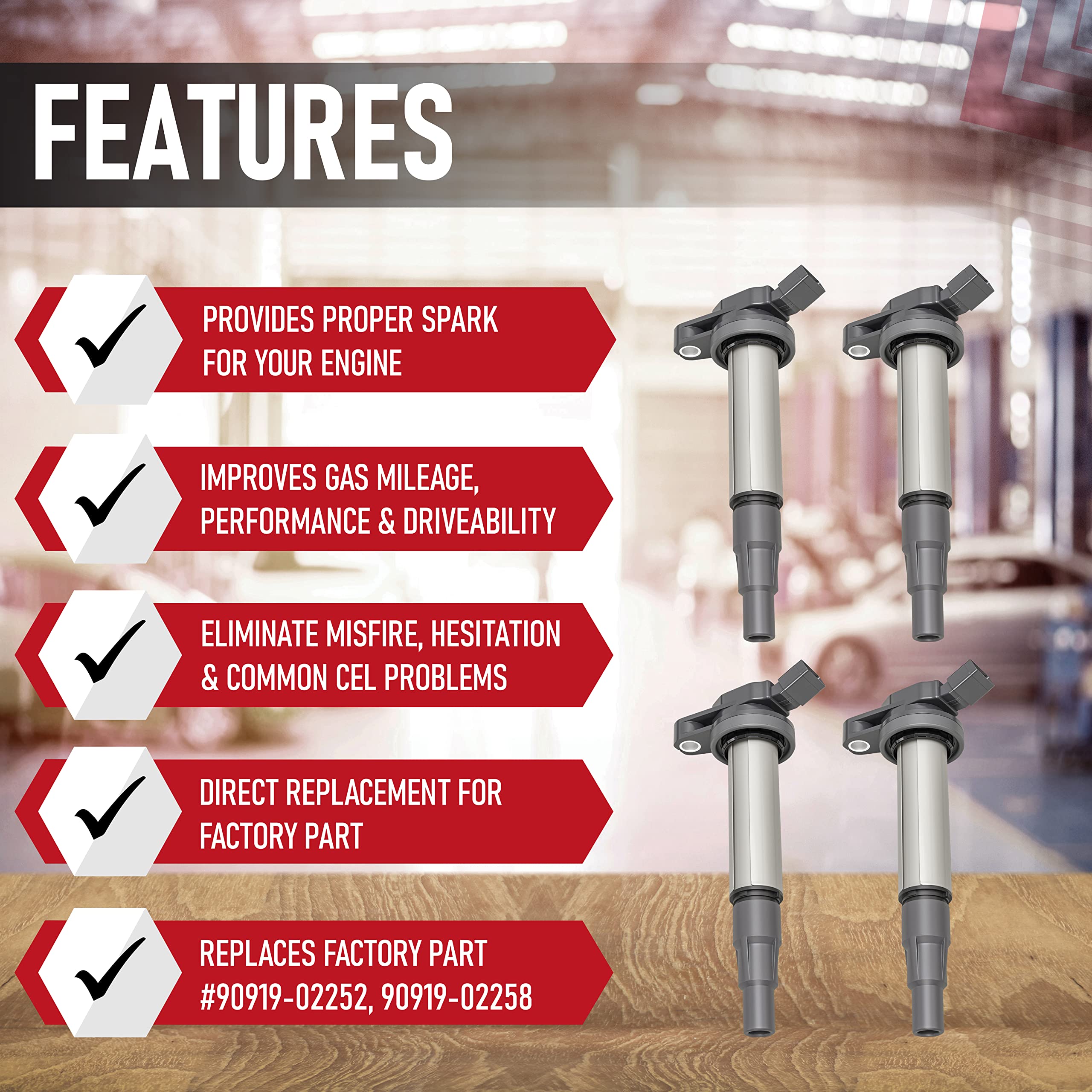 Replacement Ignition Coil Pack Set Of 4 - Compatible With Toyota, Lexus, Scion - 1.8L L4 Corolla, Matrix, Prius, V, Plug-In, Vib