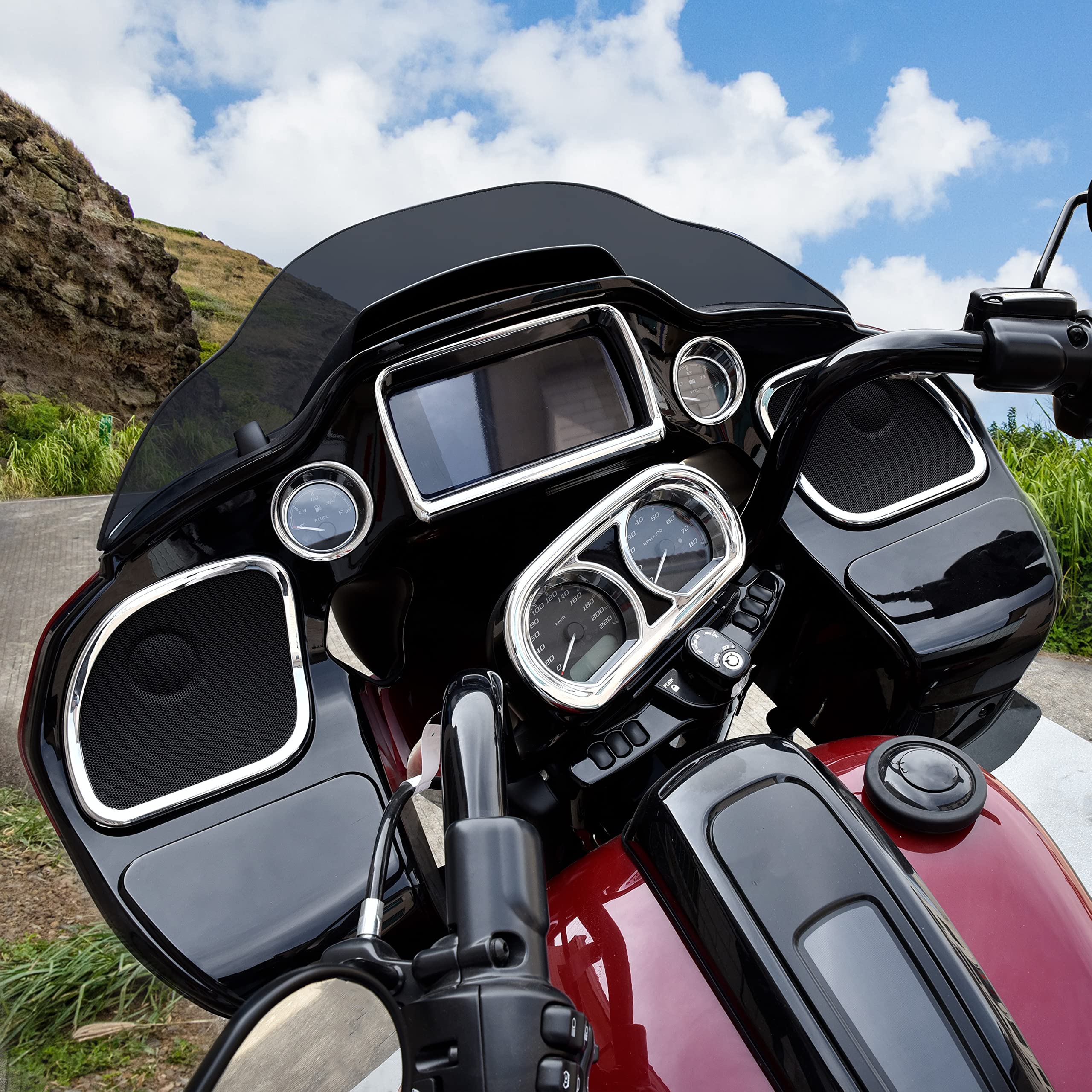 Veisutor Inner Fairing Trim Kit For 2015-2022 Road Glide, Chrome Speedometer Gauge Covers For Harley Cvo Road Glide Limited Special Ultra 2015-2022 Accessories, Replace #61400296