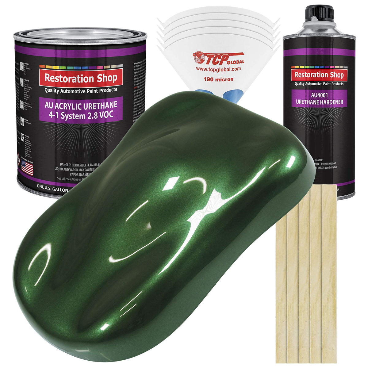 Restoration Shop - British Racing Green Metallic Acrylic Urethane Auto Paint - Complete Gallon Paint Kit - Professional Single Stage High Gloss Automotive, Car, Truck Coating, 4:1 Mix Ratio, 2.8 Voc