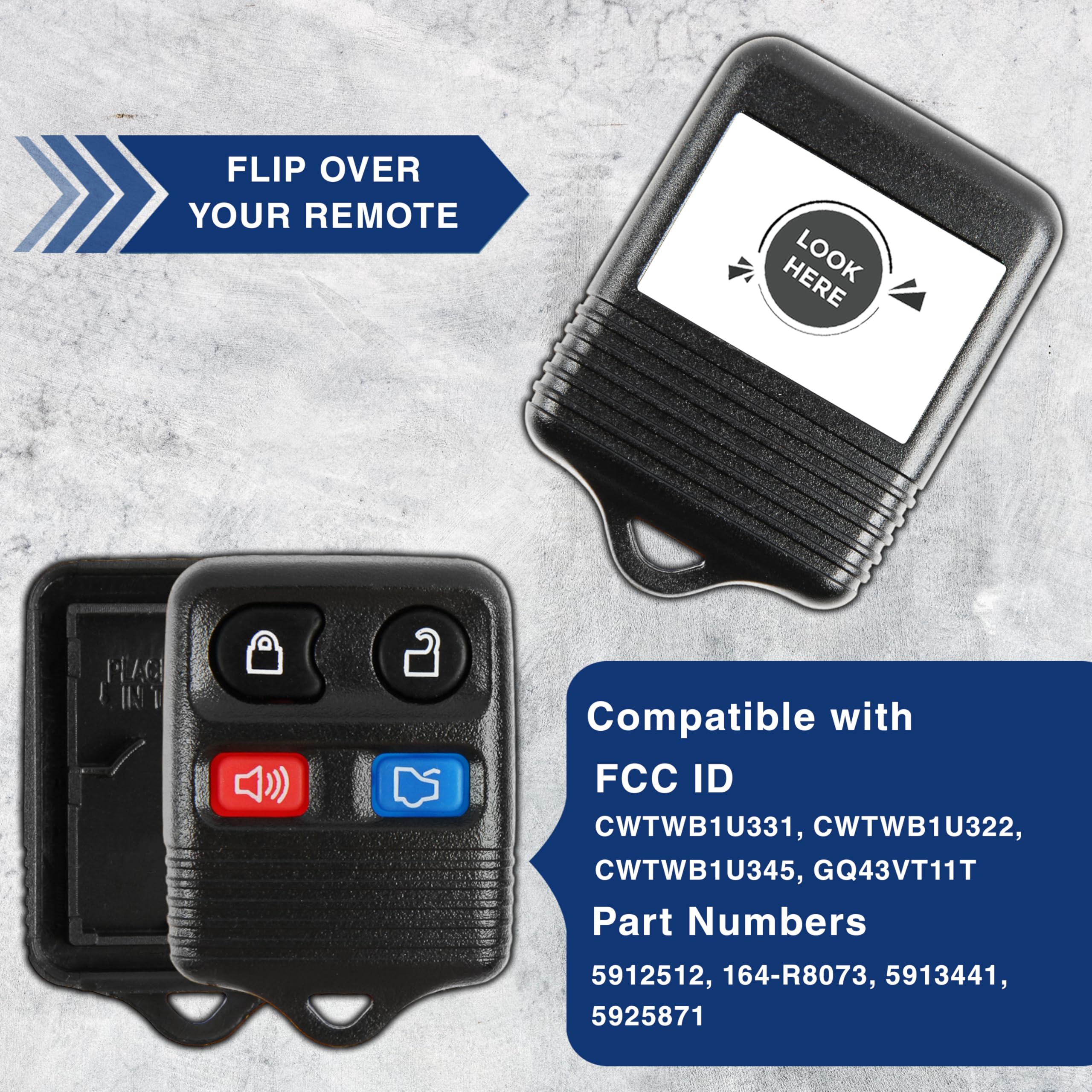 2X KeylessOption Key Fob Cover Case Replacement for 2000 2001 2002 2003 2004 2005 2006 2007 2008 2009 2010 2011 2012 2013 2014 2015 2016 2017 2018 2019 Ford Lincoln Mercury Remote Shell, 4-Button