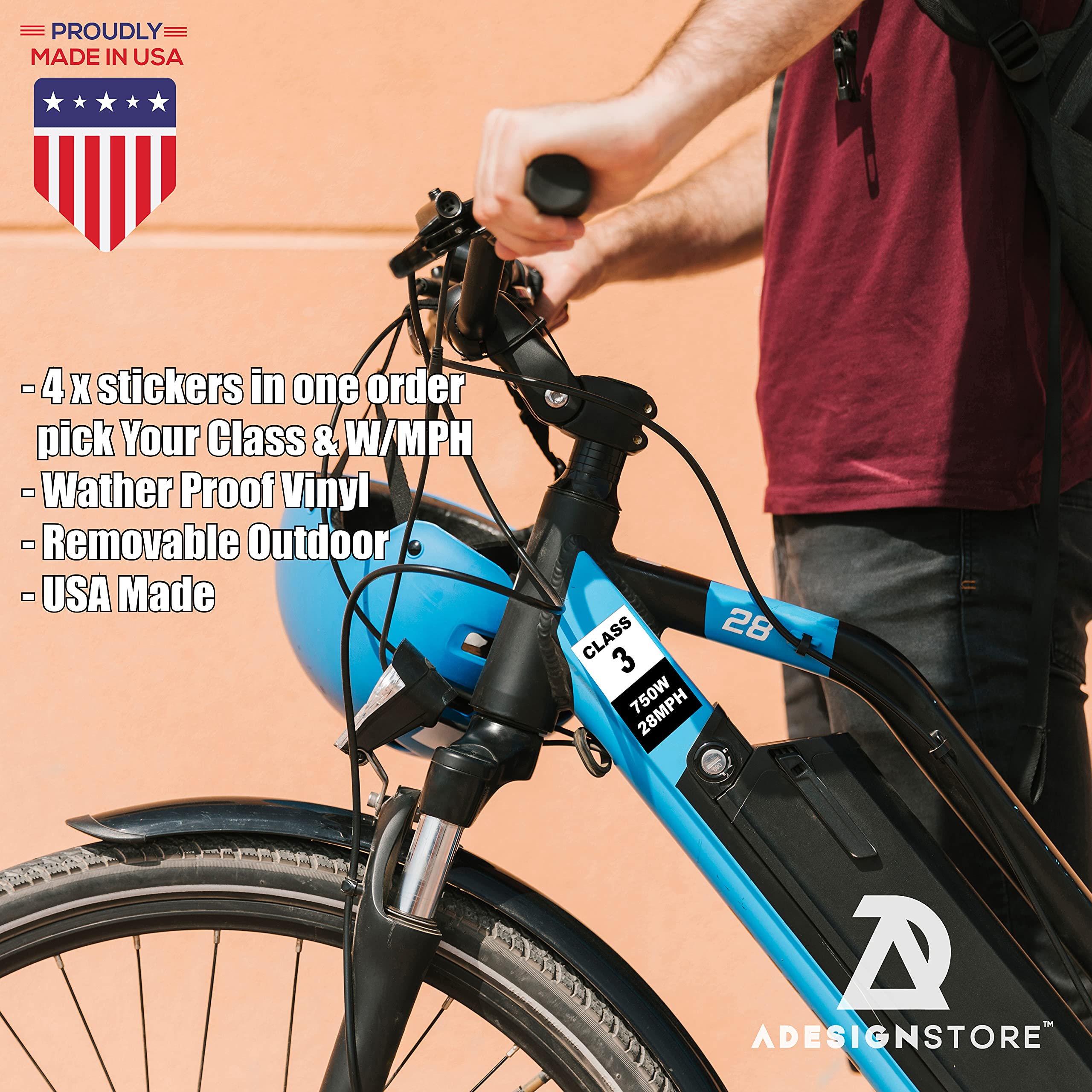 Electric Bicycle Frame Identification Class 3 Number Stickers Decals - Class 3 750W 28Mph Weatherproof Vinyl Stickers Set - Electric Bike Stickers Class Number Sign Mark - 4 Removable Sticker E-Bike